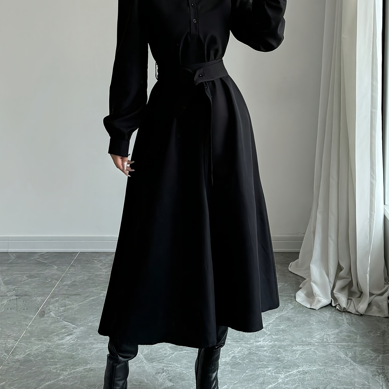Robe Midi A-Line Élégante pour Femme avec Ceinture - Couleur Unie, Manches Longues, Col à , Lavable en Machine
Robe Midi A-Line Élégante pour Femme avec Ceinture - Couleur Unie, Manches Longues, Col à , Lavable en Machine