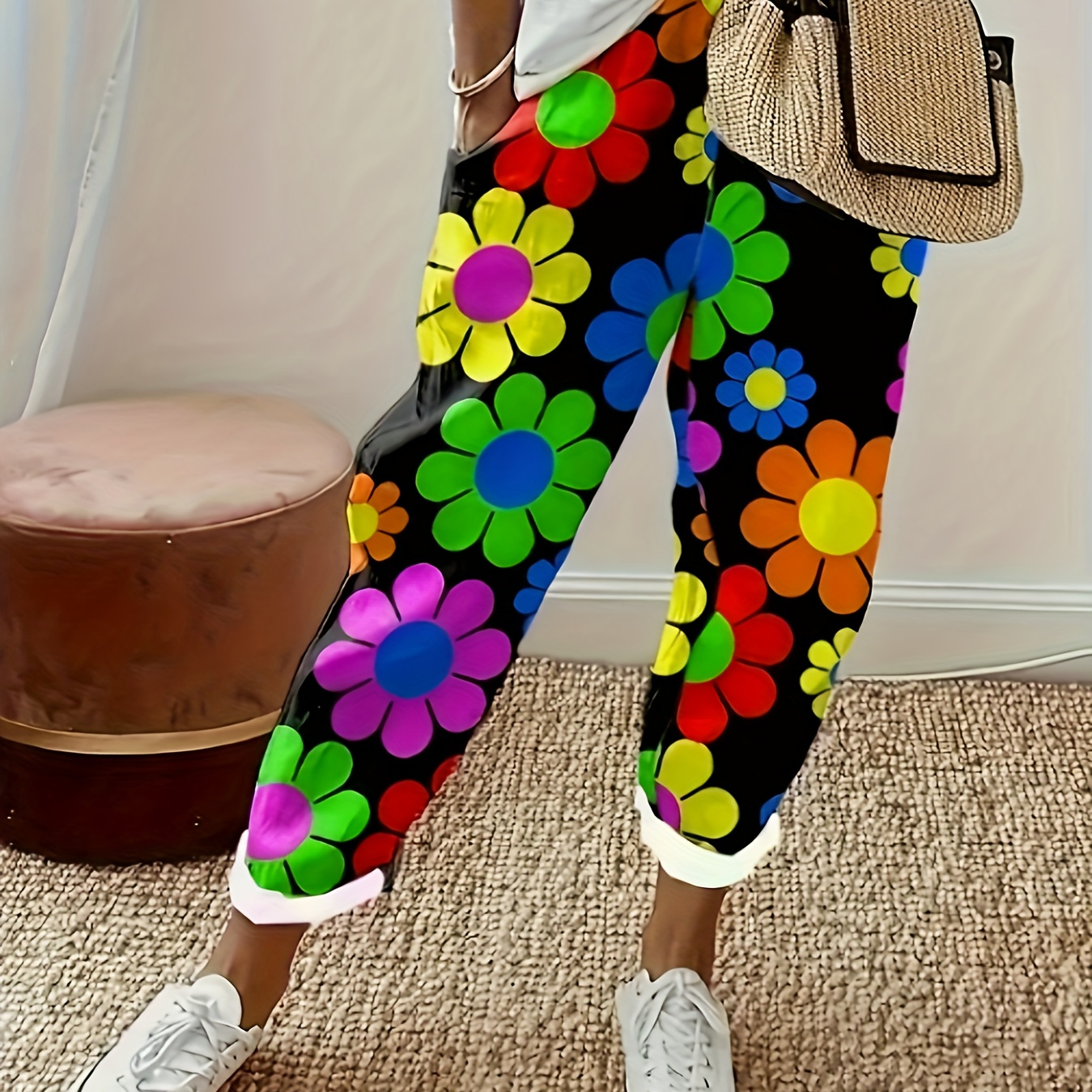 Plus Size Colorful Flower Print Pocket Pants, Vacation Style Pants For Spring & Summer, Women's Plus Size Clothing
Plus Size Colorful Flower Print Pocket Pants, Vacation Style Pants For Spring & Summer, Women's Plus Size Clothing