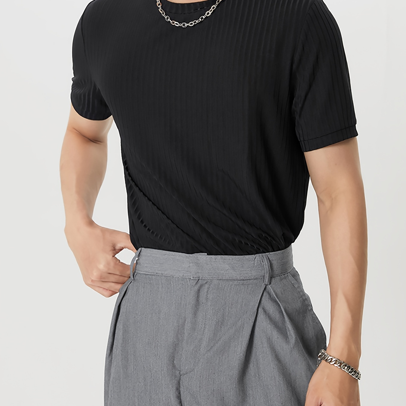 Men's Casual Striped Solid Short-sleeved T-shirt, Polyester/spandex , Summer Knit Fabric, Machine Washable
Men's Casual Striped Solid Short-sleeved T-shirt, Polyester/spandex , Summer Knit Fabric, Machine Washable