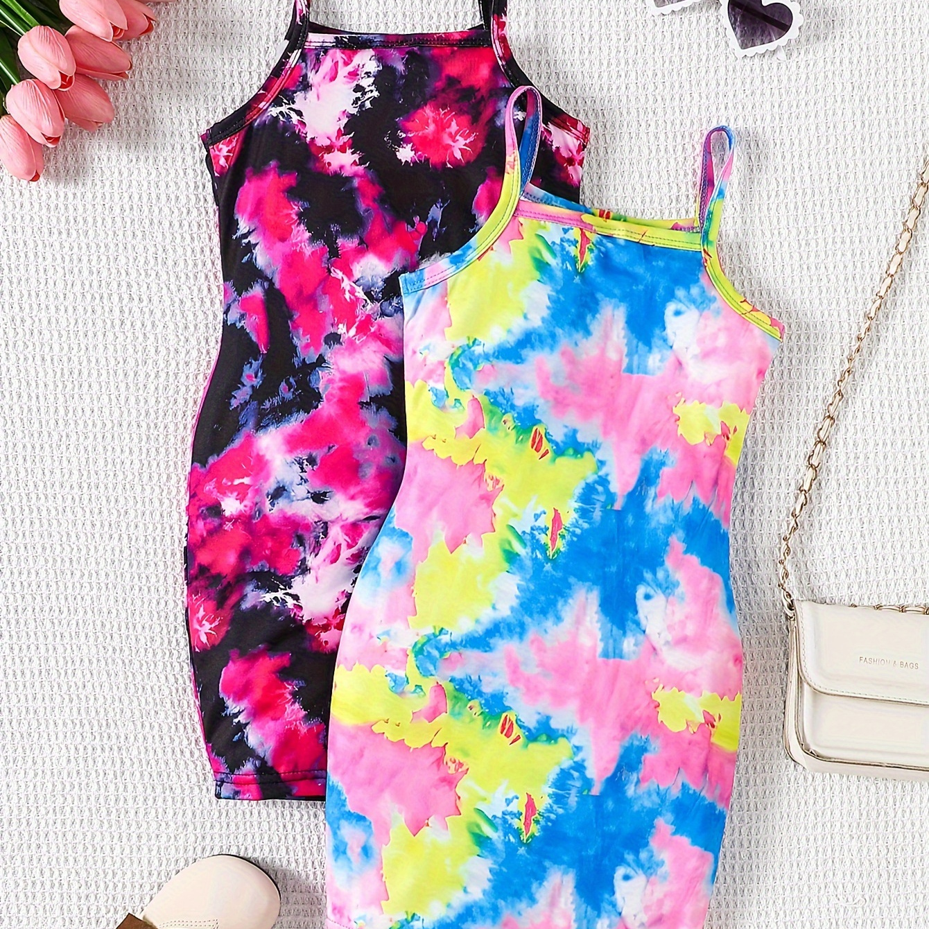 2pcs, Colorful Tie-dye Print Cami Slim Dresses For Girls, Comfy Casual Versatile Dress Summer Gift, Kids' Clothing
2pcs, Colorful Tie-dye Print Cami Slim Dresses For Girls, Comfy Casual Versatile Dress Summer Gift, Kids' Clothing