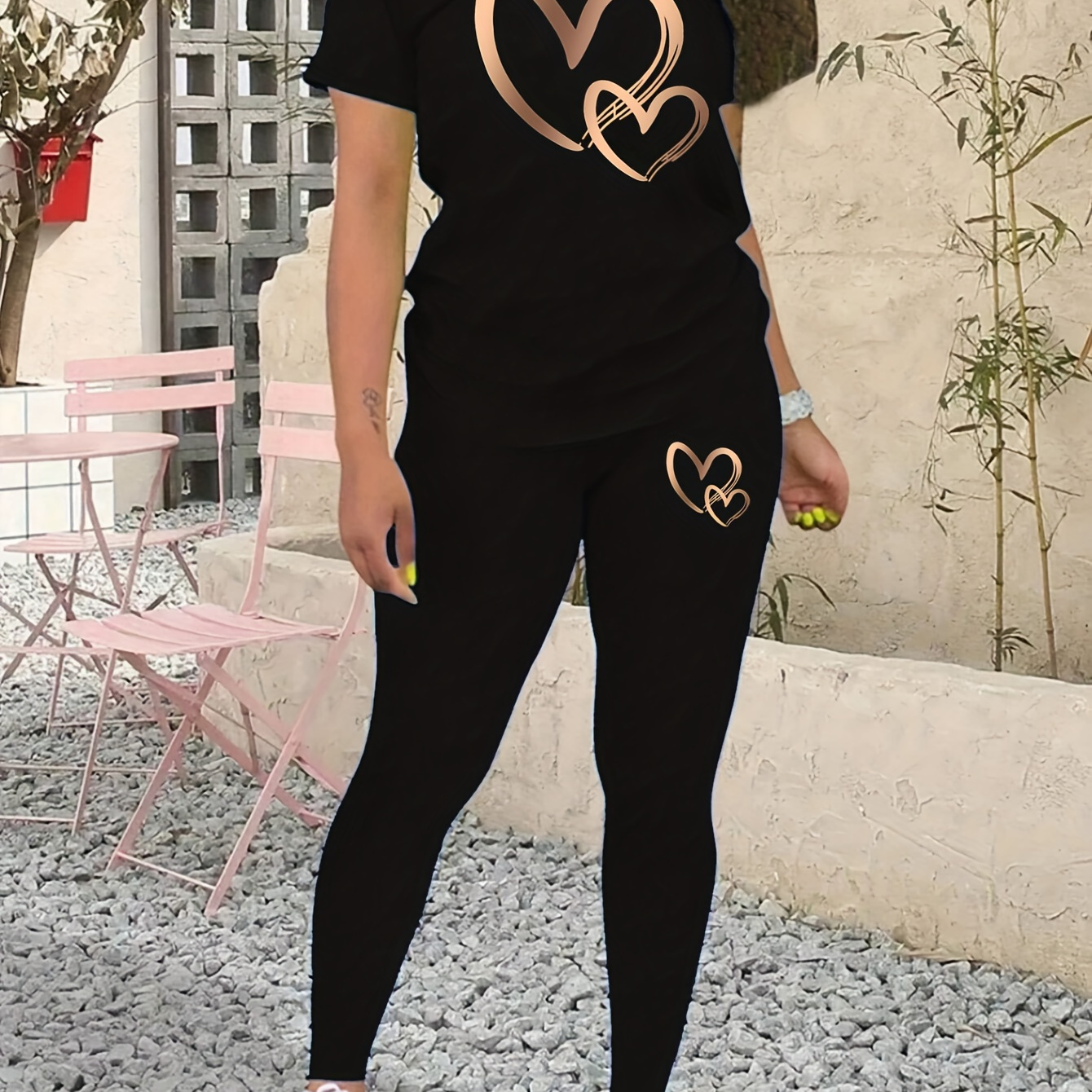 Heart Print Two-piece Set, Casual Short Sleeve T-shirt & Skinny Pants Outfits, Women's Clothing
Heart Print Two-piece Set, Casual Short Sleeve T-shirt & Skinny Pants Outfits, Women's Clothing