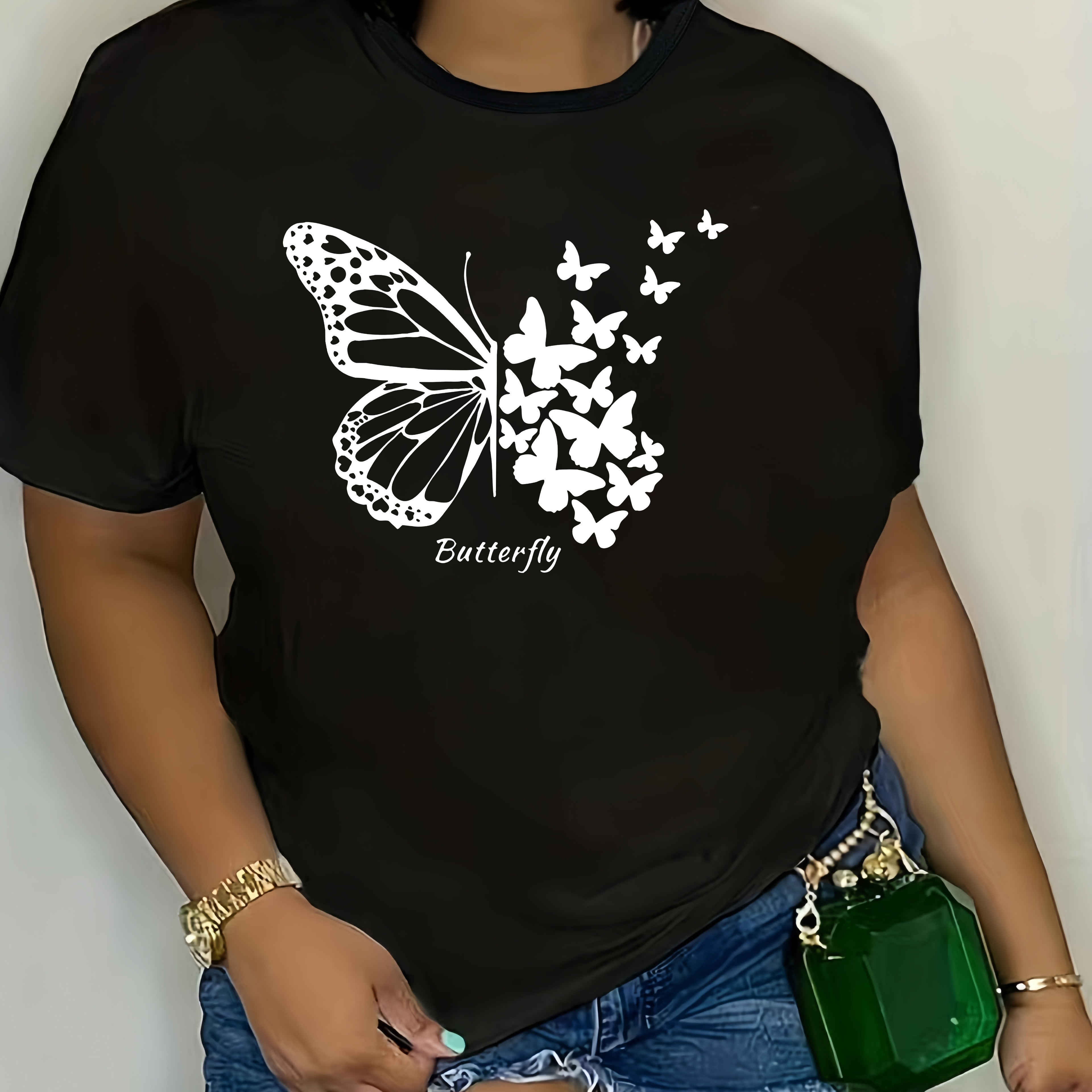 Plus Size Butterfly Print T-shirt, Casual Short Sleeve Top For Spring & Summer, Women's Plus Size Clothing
Plus Size Butterfly Print T-shirt, Casual Short Sleeve Top For Spring & Summer, Women's Plus Size Clothing