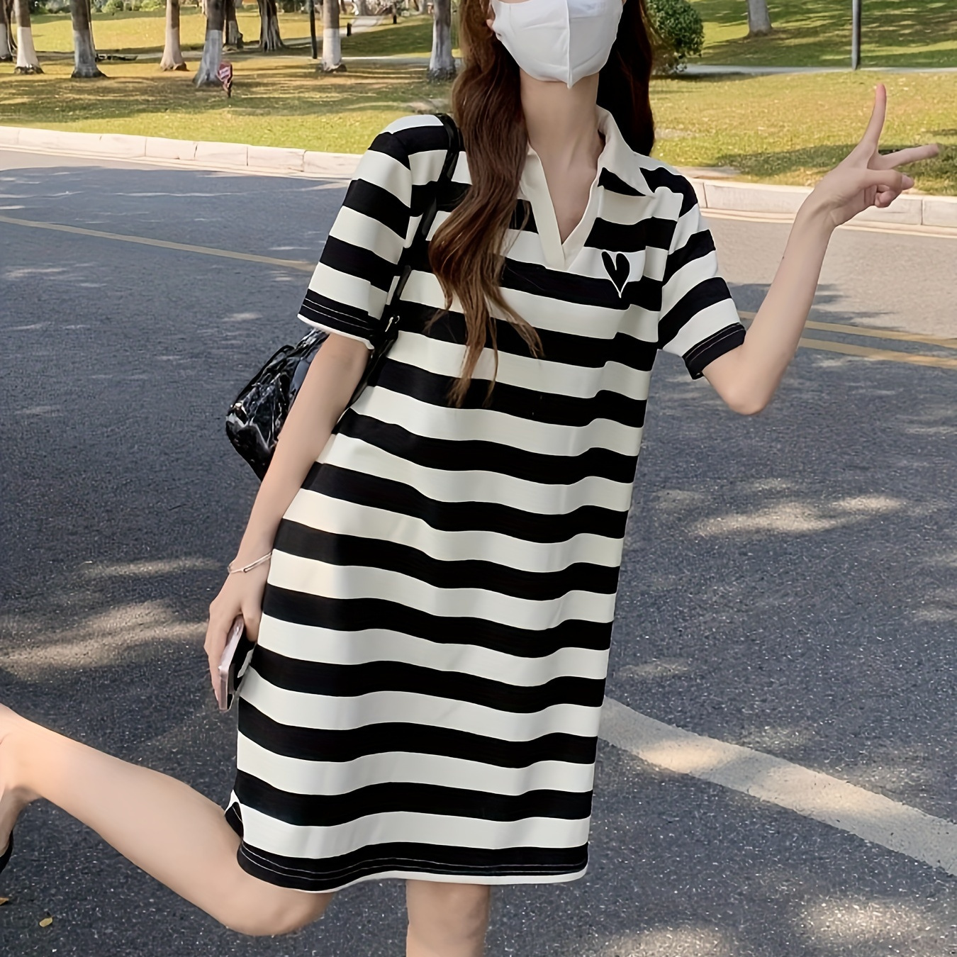 Striped V Neck Dress, Casual Short Sleeve Dress For Spring & Summer, Women's Clothing
Striped V Neck Dress, Casual Short Sleeve Dress For Spring & Summer, Women's Clothing