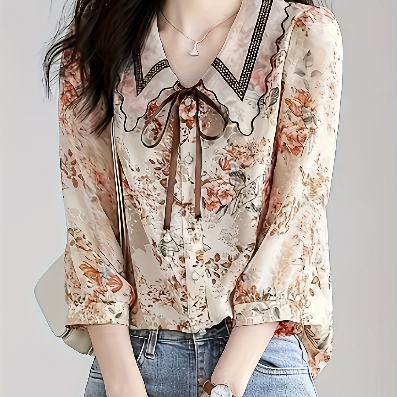 Floral Pattern Button Front Shirt, Elegant Tie Front 3/4 Sleeve Shirt For Spring, Women's Clothing
Floral Pattern Button Front Shirt, Elegant Tie Front 3/4 Sleeve Shirt For Spring, Women's Clothing