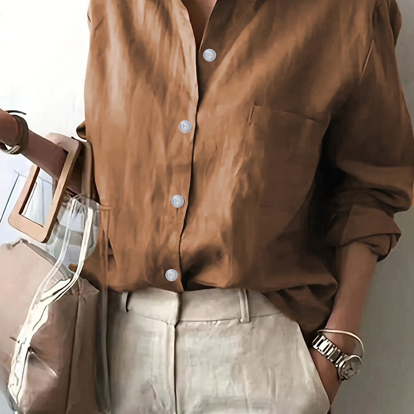 Solid Color Button Down Shirt, Casual Long Sleeve Shirt For Spring & Fall, Women's Clothing
Solid Color Button Down Shirt, Casual Long Sleeve Shirt For Spring & Fall, Women's Clothing
