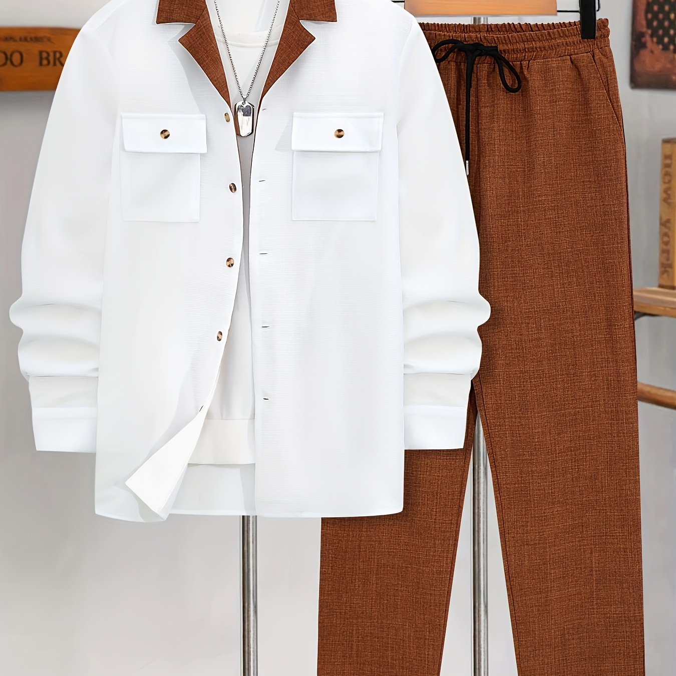 New Autumn And Winter Two-piece Set Featuring - Long-sleeve Shirt With A Suit Collar And Straight-leg Casual Trousers.
New Autumn And Winter Two-piece Set Featuring - Long-sleeve Shirt With A Suit Collar And Straight-leg Casual Trousers.