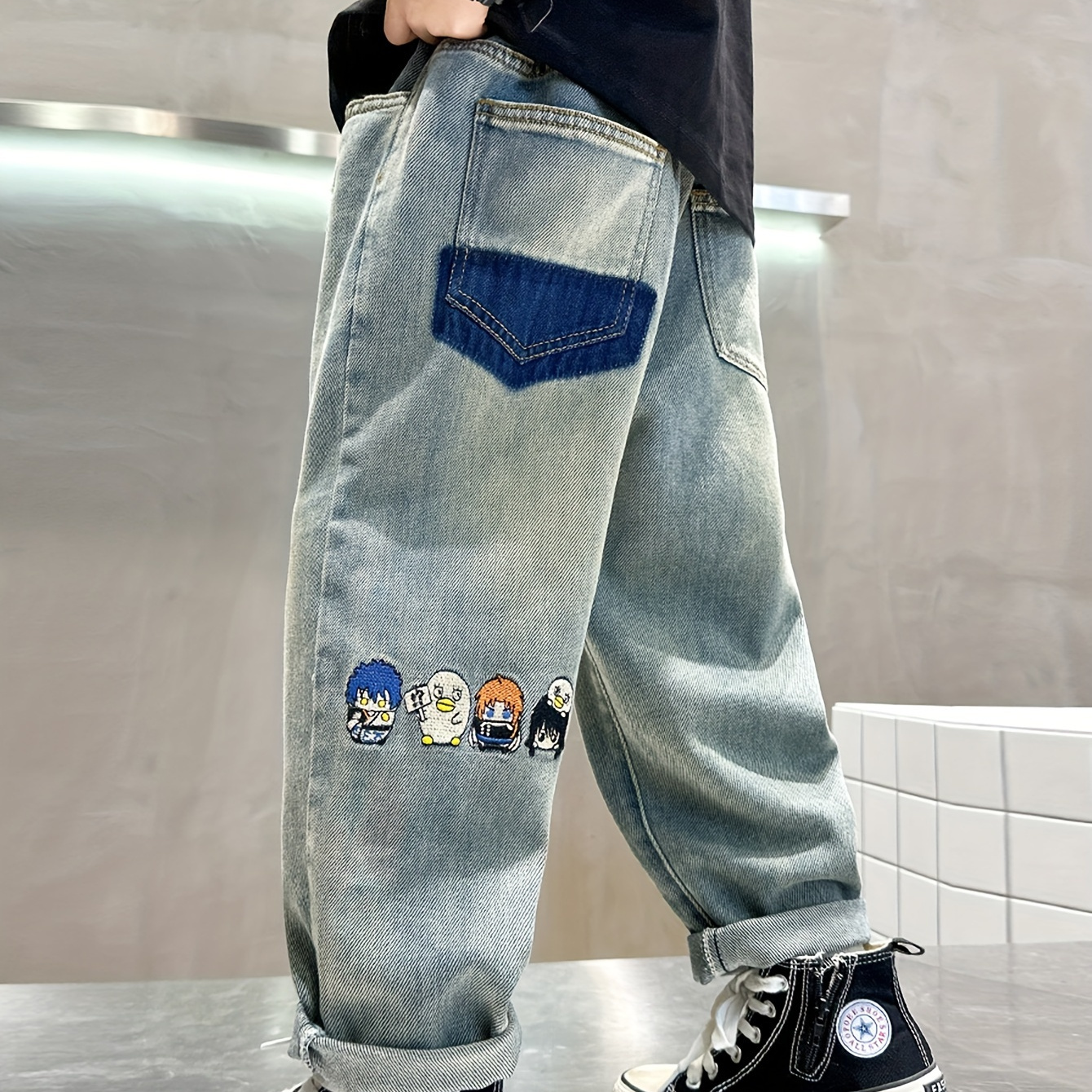 Boys' Cartoon Embroidered Casual Jeans - Comfy Denim Pants For Spring & Fall, Machine Washable
Boys' Cartoon Embroidered Casual Jeans - Comfy Denim Pants For Spring & Fall, Machine Washable