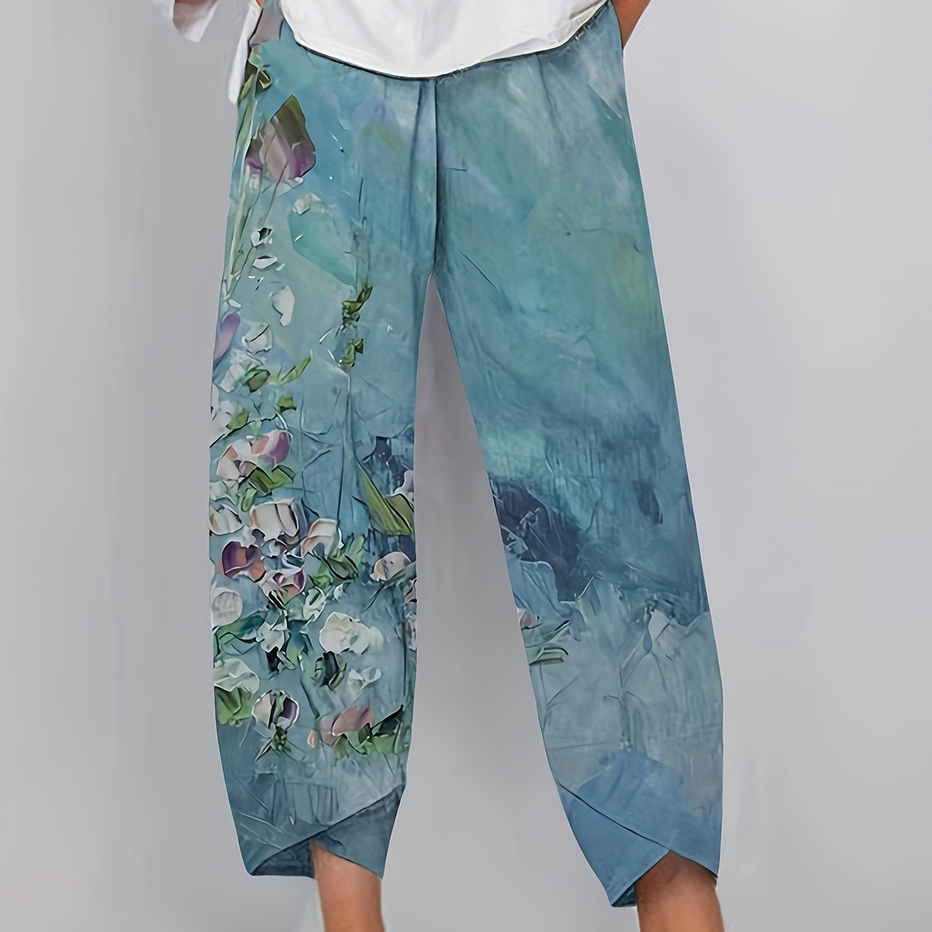 Floral Print Straight Leg Pants, Casual Elastic Waist Asymmetric Hem Pants For Spring & Summer, Women's Clothing
Floral Print Straight Leg Pants, Casual Elastic Waist Asymmetric Hem Pants For Spring & Summer, Women's Clothing