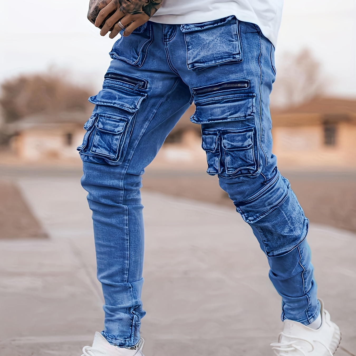 Multi-pocket Skinny Fit Cargo Denim Pants, Street Style Fashion Leisure Trousers
Multi-pocket Skinny Fit Cargo Denim Pants, Street Style Fashion Leisure Trousers