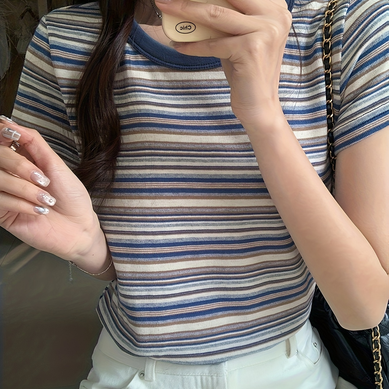 Colorful Striped Crew Neck T-shirt, Stylish Short Sleeve T-shirt For Spring & Summer, Women's Clothing
Colorful Striped Crew Neck T-shirt, Stylish Short Sleeve T-shirt For Spring & Summer, Women's Clothing