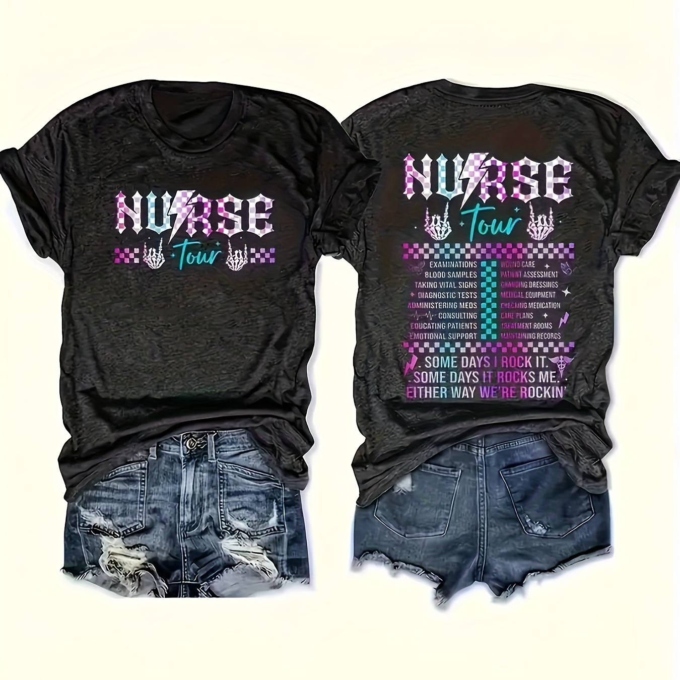 Nurse Letter & Skull Print T-shirts, Casual Short Sleeve Top For Spring & Summer, Women's Plus Size Clothing
Nurse Letter & Skull Print T-shirts, Casual Short Sleeve Top For Spring & Summer, Women's Plus Size Clothing