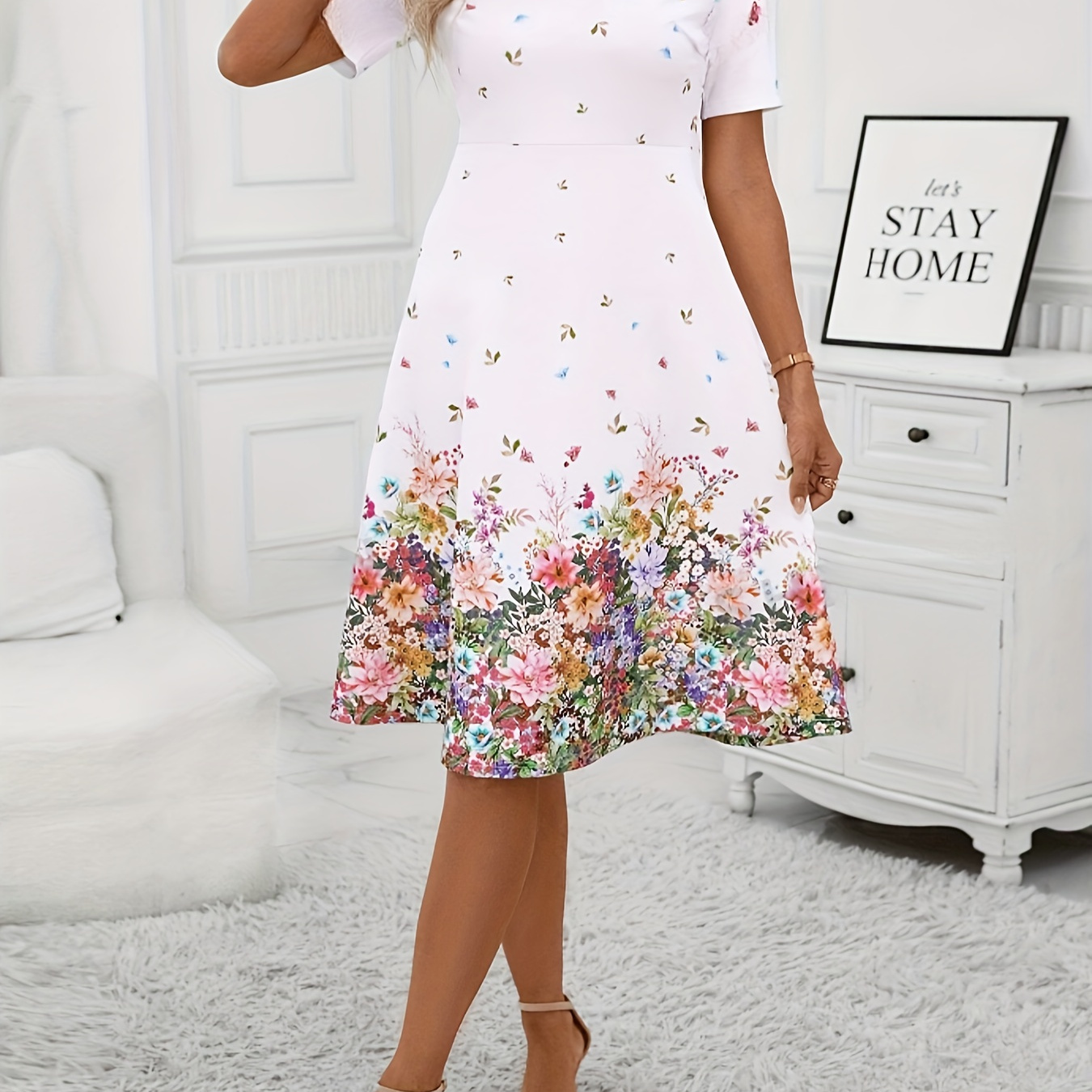 Floral Print V Neck Dress, Vacation Style Short Sleeve Dress For Spring & Summer, Women's Clothing
Floral Print V Neck Dress, Vacation Style Short Sleeve Dress For Spring & Summer, Women's Clothing