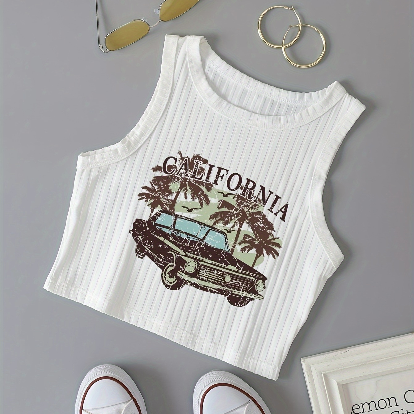 Car Print Crew Neck Tank Top, Casual Ribbed Sleeveless Tank Top For Spring & Summer, Women's Clothing
Car Print Crew Neck Tank Top, Casual Ribbed Sleeveless Tank Top For Spring & Summer, Women's Clothing