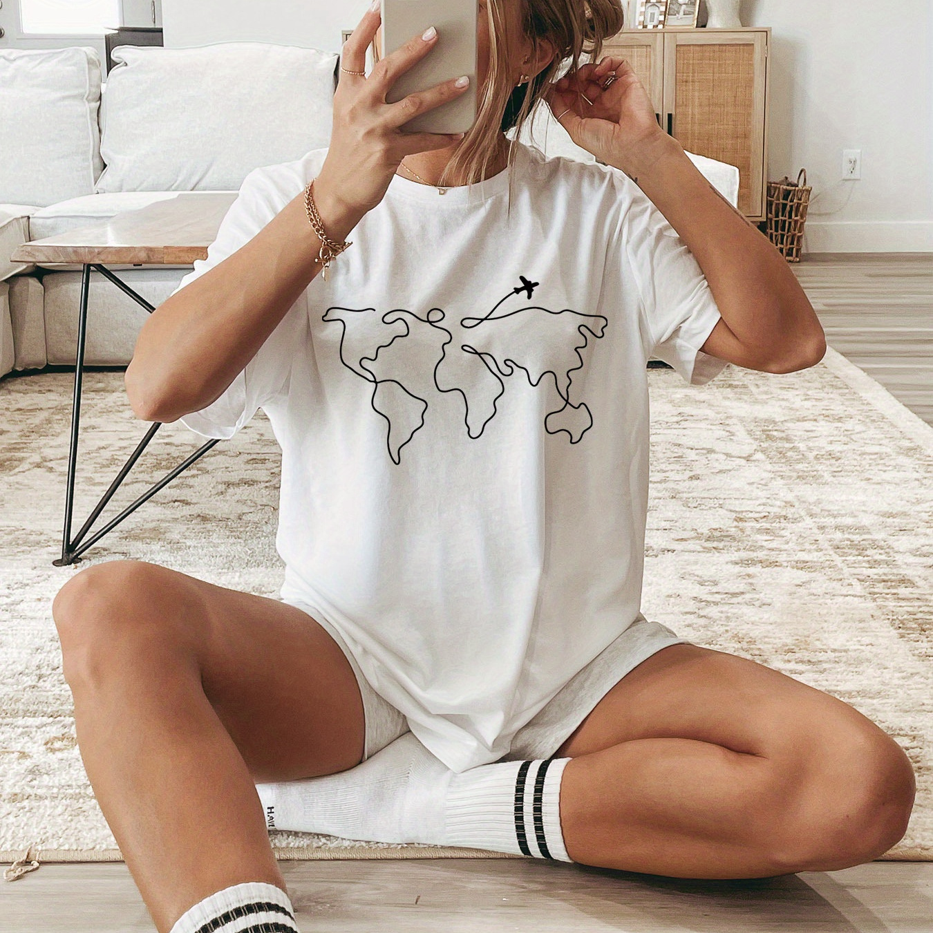 Airplane Line Print T-shirt, Short Sleeve Crew Neck Casual Top For Summer & Spring, Women's Clothing
Airplane Line Print T-shirt, Short Sleeve Crew Neck Casual Top For Summer & Spring, Women's Clothing