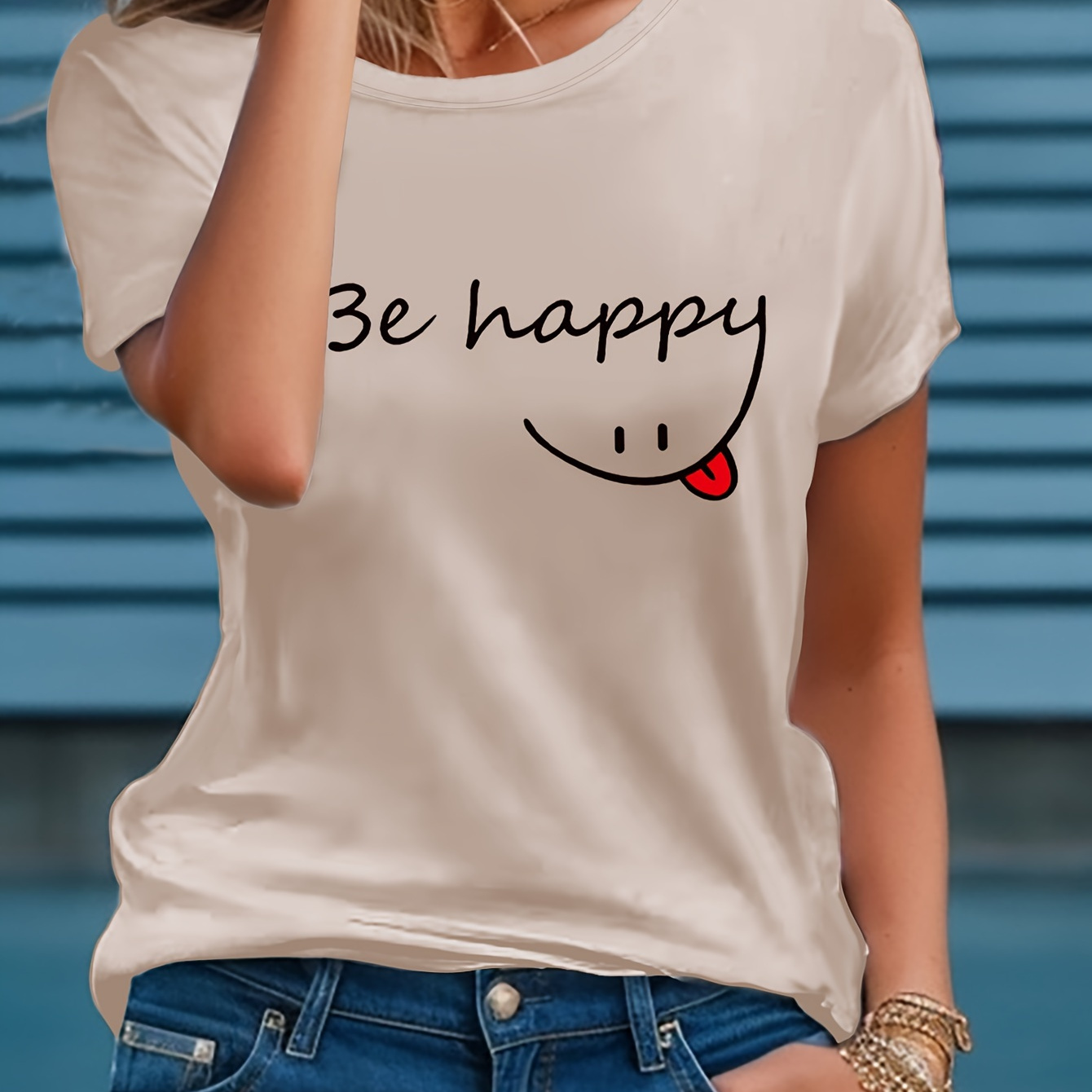 Be Happy Print T-shirt, Casual Crew Neck Short Sleeve Top For Spring & Summer, Women's Clothing
Be Happy Print T-shirt, Casual Crew Neck Short Sleeve Top For Spring & Summer, Women's Clothing