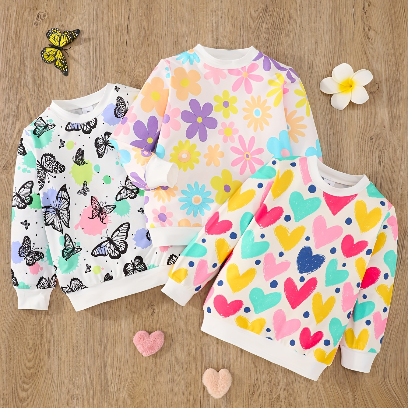 Girls' 3pcs Cozy Fleece Sweatshirts - Floral & Butterfly Print, Crew Neck Pullovers For Fall/winter
Girls' 3pcs Cozy Fleece Sweatshirts - Floral & Butterfly Print, Crew Neck Pullovers For Fall/winter