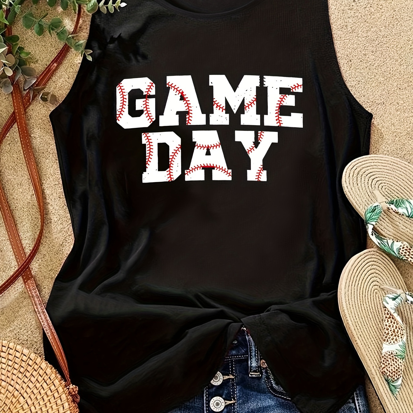 Baseball & Letter Vest Top, Round Neck Sleeveless Sports Vest T-shirt, Women's Activewear
Baseball & Letter Vest Top, Round Neck Sleeveless Sports Vest T-shirt, Women's Activewear