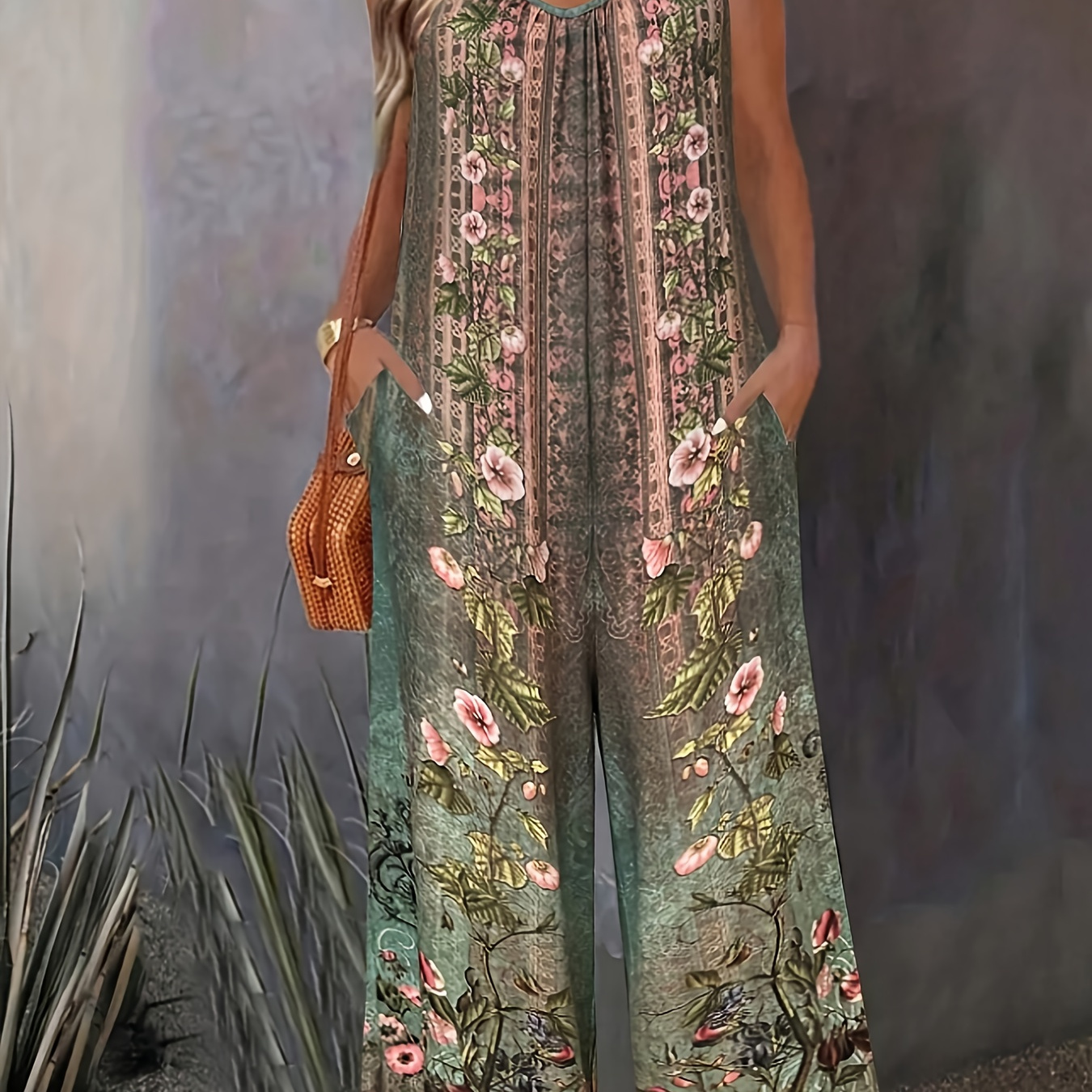 Women's Casual Tribal Print Jumpsuit, Polyester 95% Spandex 5% Knit Fabric, Sleeveless Spaghetti Strap, Long Length With Pocket Detail, Loose Fit For Spring/summer/fall, H-shaped Hem, No Belt - Adult
Women's Casual Tribal Print Jumpsuit, Polyester 95% Spandex 5% Knit Fabric, Sleeveless Spaghetti Strap, Long Length With Pocket Detail, Loose Fit For Spring/summer/fall, H-shaped Hem, No Belt - Adult