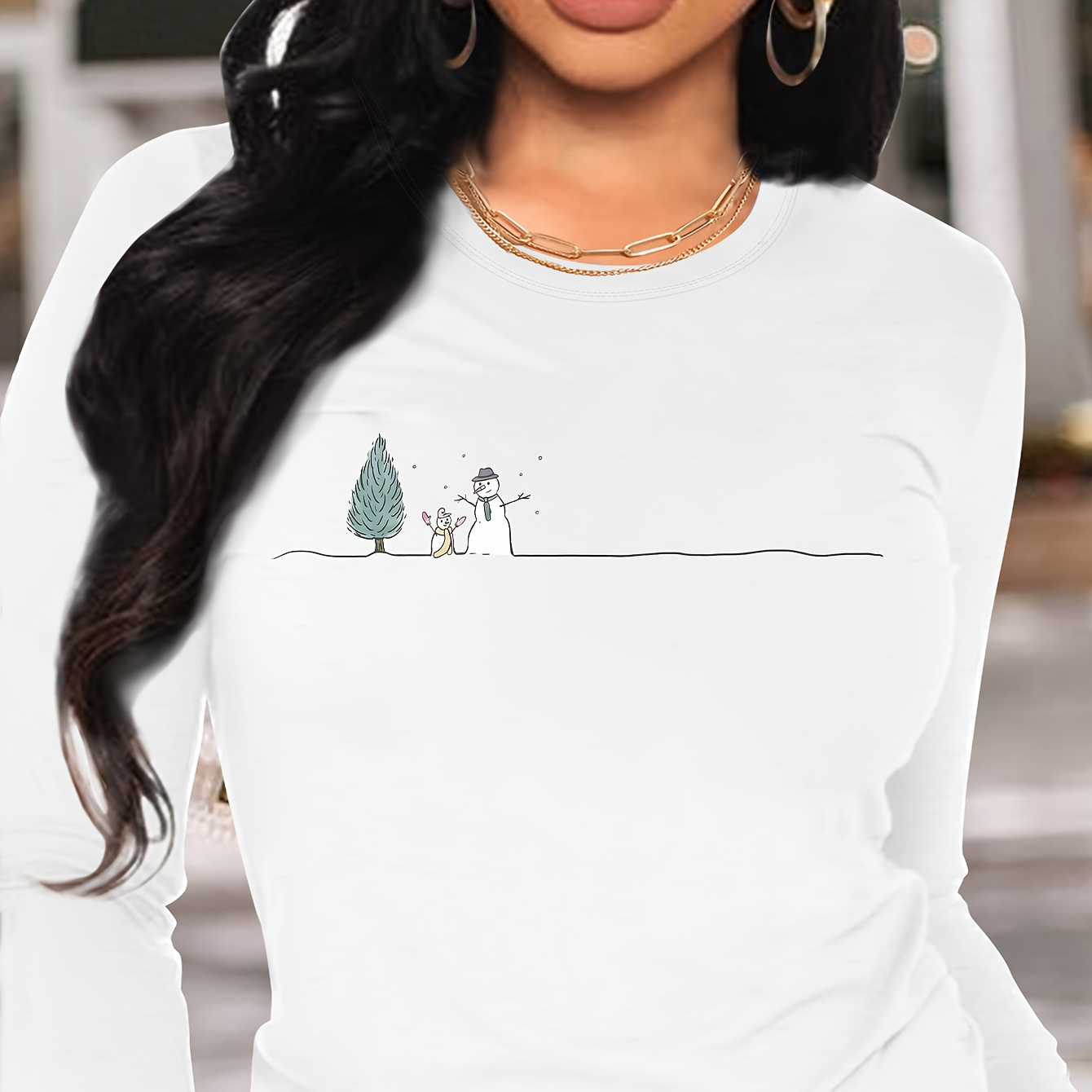 1pc Women's Christmas Print Long Sleeve T-shirt, Casual Round Neck Polyester Tee With Embroidered Detail, Knitted Fabric, Regular Length For All
1pc Women's Christmas Print Long Sleeve T-shirt, Casual Round Neck Polyester Tee With Embroidered Detail, Knitted Fabric, Regular Length For All