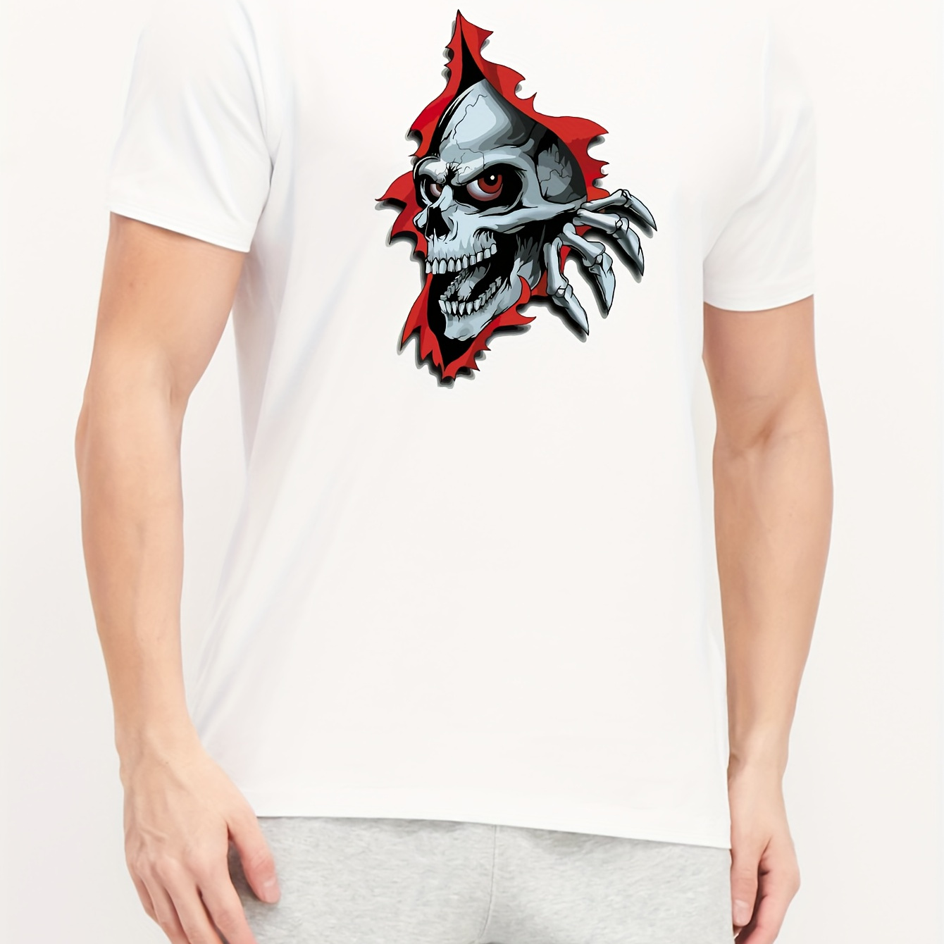 Skull Face And Head Pattern Print T-shirt, Stylish And Breathable Street , Simple Comfy Cotton Top, Casual Crew Neck Short Sleeve T-shirt For Summer
Skull Face And Head Pattern Print T-shirt, Stylish And Breathable Street , Simple Comfy Cotton Top, Casual Crew Neck Short Sleeve T-shirt For Summer