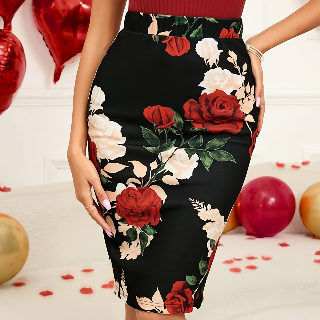 Floral Print Pencil Skirt, Elegant High Waist Knee Length Skirt For Spring & Summer, Women's Clothing
Floral Print Pencil Skirt, Elegant High Waist Knee Length Skirt For Spring & Summer, Women's Clothing