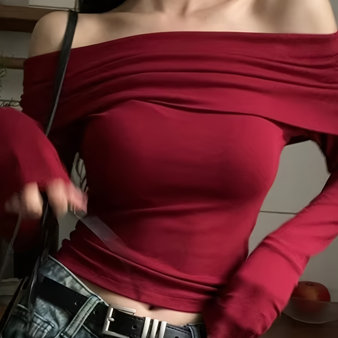 Women's Off-the-shoulder Long Sleeve Top, Sexy Slim T-shirt, Polyester (95% Polyester, 5% Spandex), Solid Color, Wear
Women's Off-the-shoulder Long Sleeve Top, Sexy Slim T-shirt, Polyester (95% Polyester, 5% Spandex), Solid Color, Wear