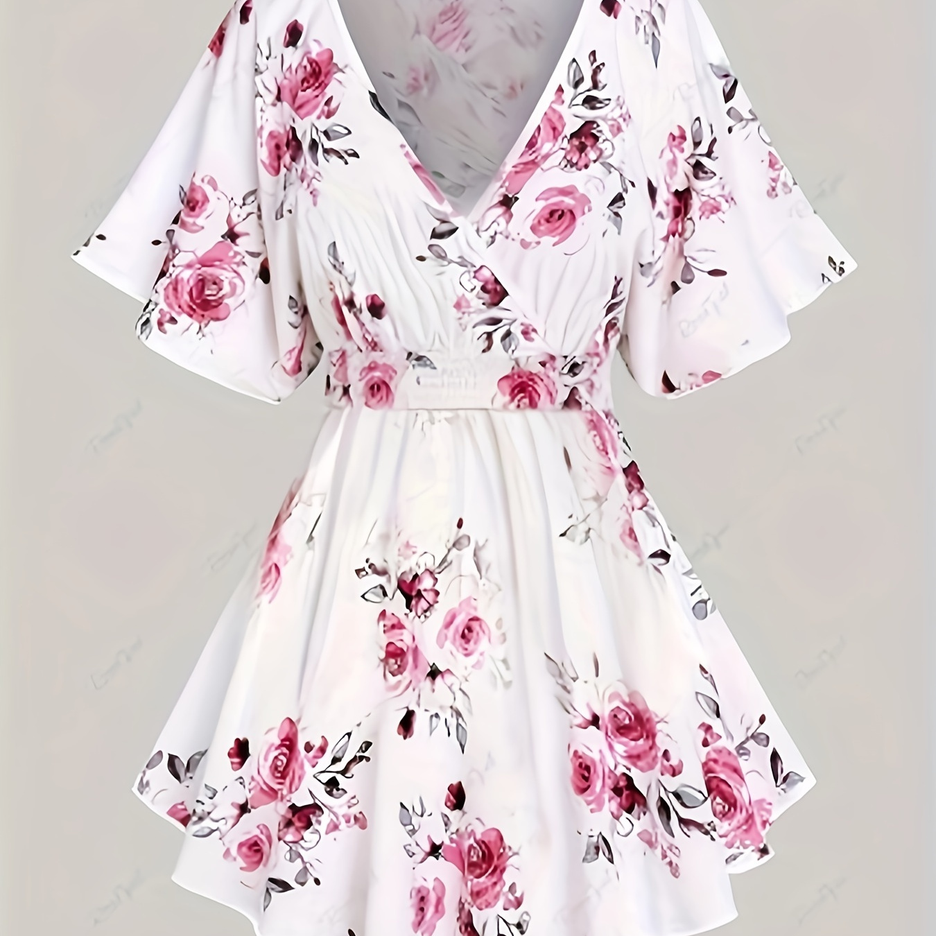 Plus Size Floral Print Surplice Neck Dress, Elegant Cinched Waist Short Sleeve Dress For Spring & Summer, Women's Plus Size Clothing
Plus Size Floral Print Surplice Neck Dress, Elegant Cinched Waist Short Sleeve Dress For Spring & Summer, Women's Plus Size Clothing
