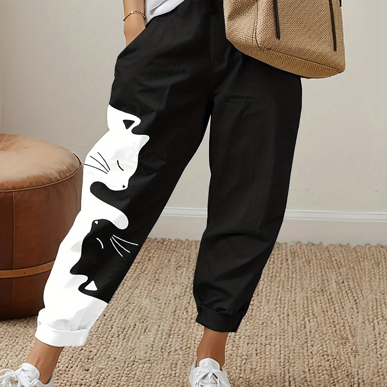 Cat Print Straight Leg Pants, Casual Elastic Waist Slant Pockets Pants For Spring & Summer, Women's Clothing
Cat Print Straight Leg Pants, Casual Elastic Waist Slant Pockets Pants For Spring & Summer, Women's Clothing