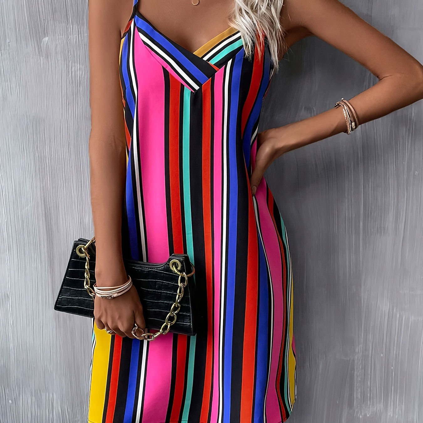 Striped Spaghetti Strap Dress, Elegant Sleeveless Cami Dress For Spring & Summer, Women's Clothing
Striped Spaghetti Strap Dress, Elegant Sleeveless Cami Dress For Spring & Summer, Women's Clothing