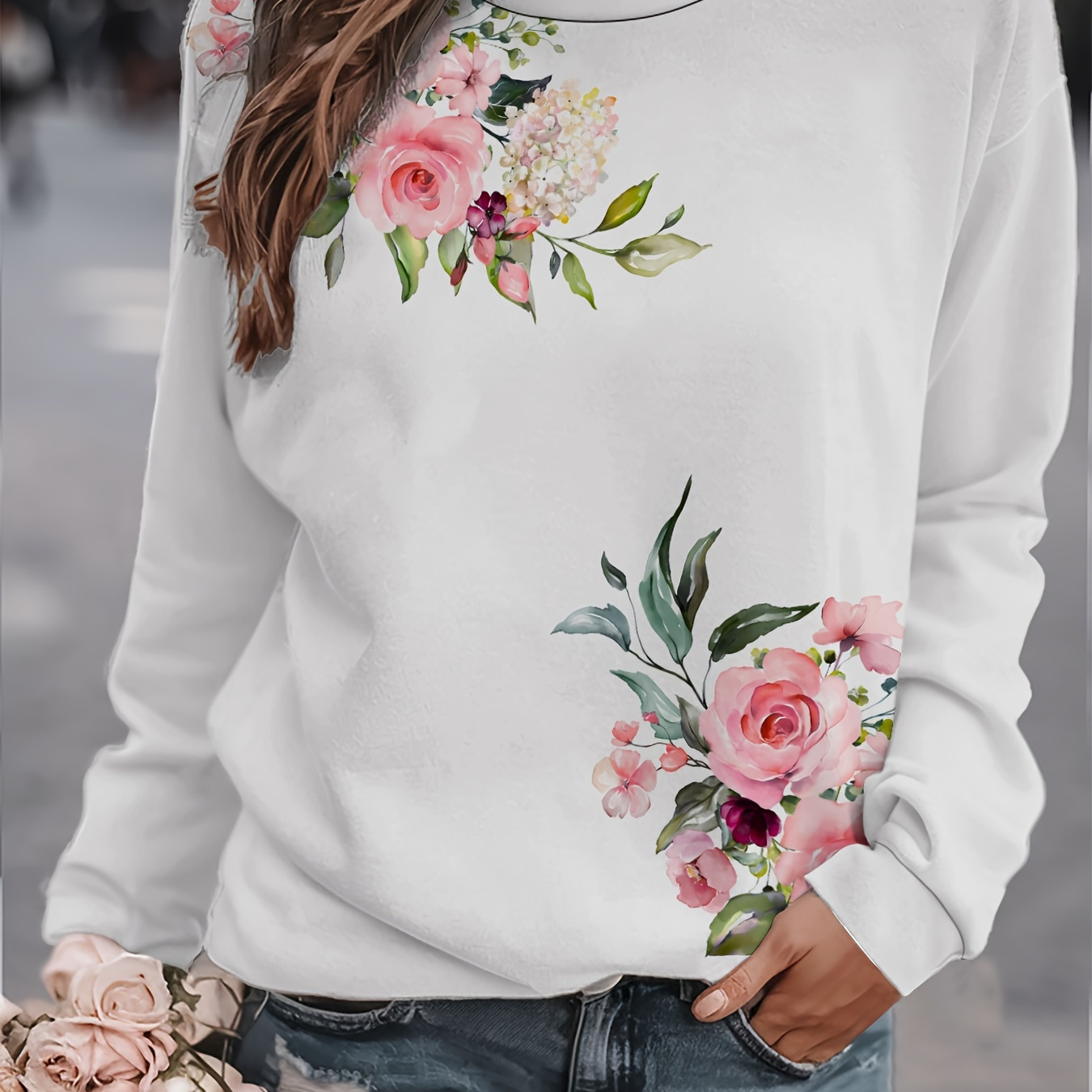Women's Floral Print Crew Neck Sweatshirt - 100% Polyester Casual Knit Fabric Sweater With All Over Flower Design For Fall/winter
Women's Floral Print Crew Neck Sweatshirt - 100% Polyester Casual Knit Fabric Sweater With All Over Flower Design For Fall/winter