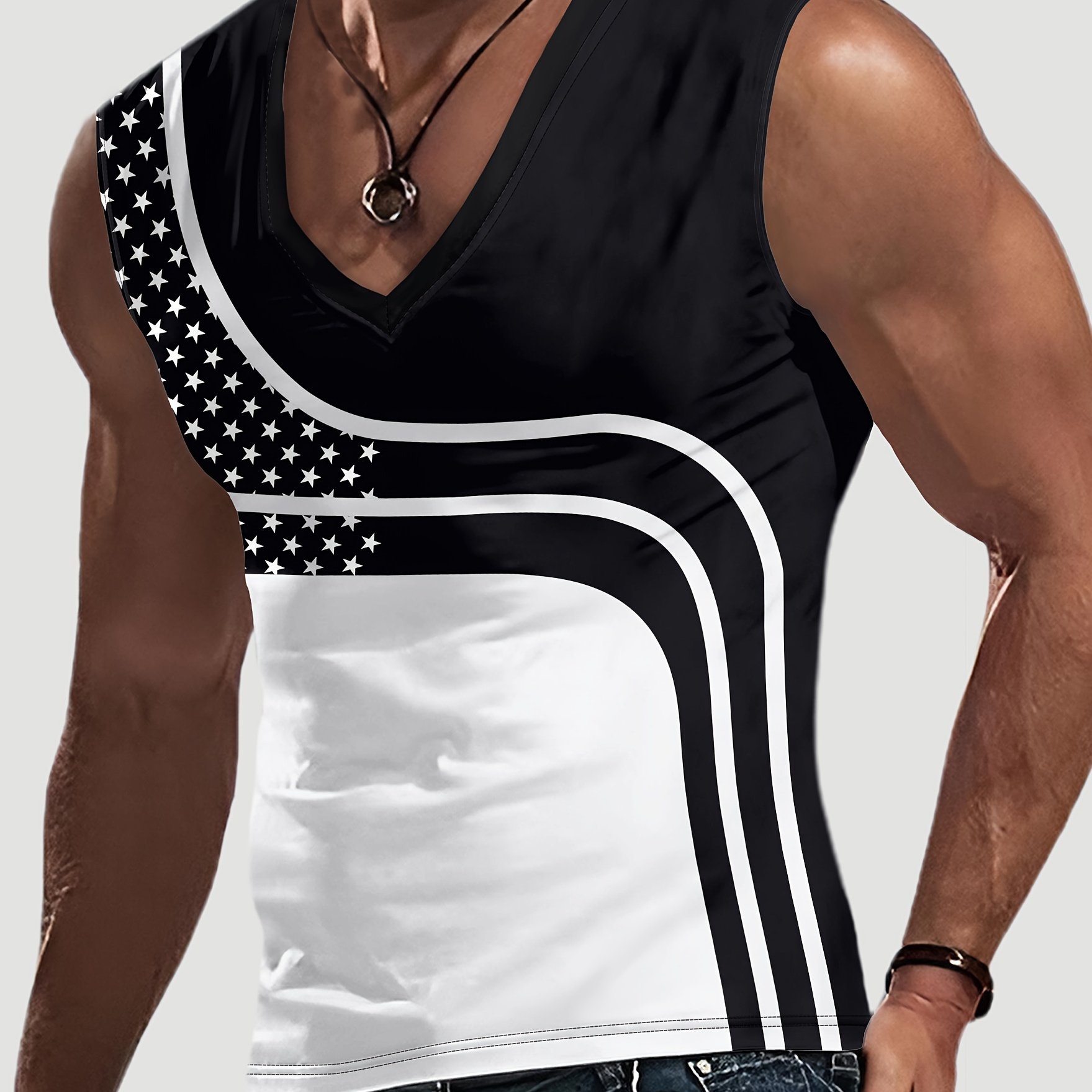 Color Block Digital Print Men's Fashion Sleeveless V-neck Tank Top, Summer Outdoor Street
Color Block Digital Print Men's Fashion Sleeveless V-neck Tank Top, Summer Outdoor Street