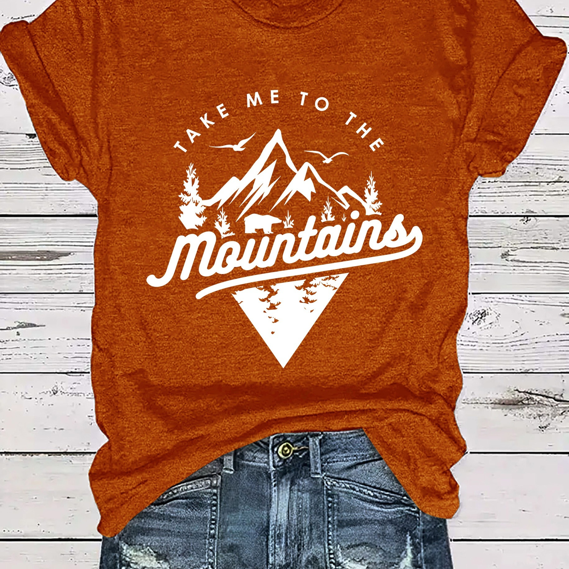 Women's Mountain Letter Print T-shirt, Casual Round Neck, Regular Length, Polyester Knit Fabric, Summer Fashion Top
Women's Mountain Letter Print T-shirt, Casual Round Neck, Regular Length, Polyester Knit Fabric, Summer Fashion Top
