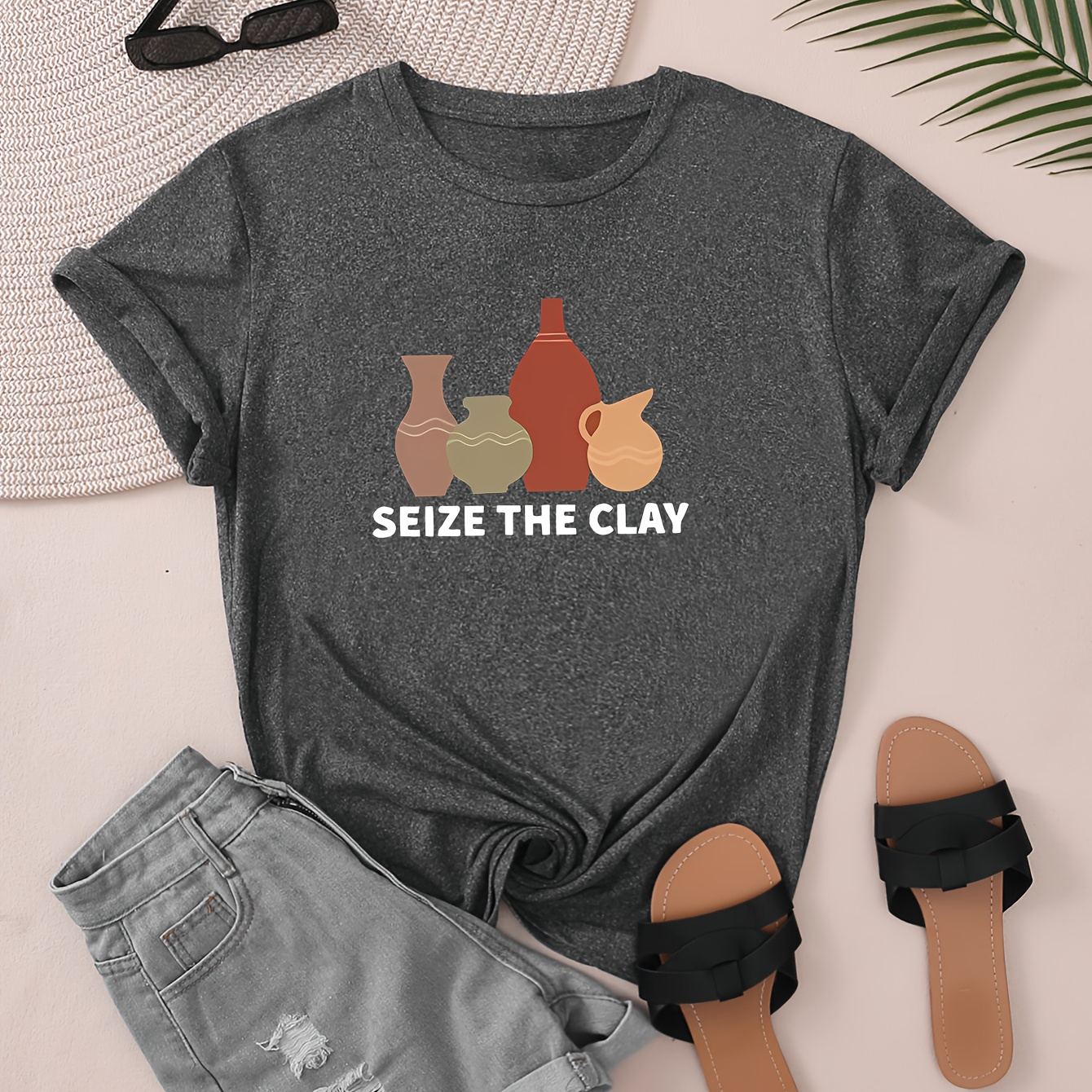 Women's Summer Casual Crew Neck T-shirt, Polyester Knit Fabric, Regular Length, With Geometric Pottery Print, With Elastane For And Style
Women's Summer Casual Crew Neck T-shirt, Polyester Knit Fabric, Regular Length, With Geometric Pottery Print, With Elastane For And Style