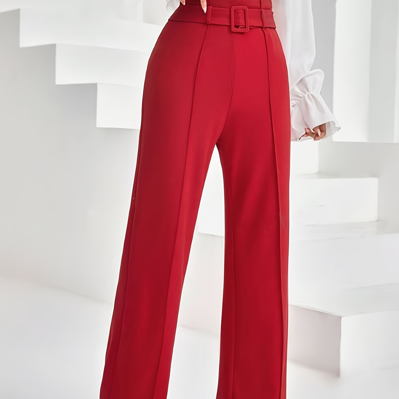 Solid Belted Straight Leg Pants, Elegant High Waist Loose Pants For Spring & Fall, Women's Clothing
Solid Belted Straight Leg Pants, Elegant High Waist Loose Pants For Spring & Fall, Women's Clothing