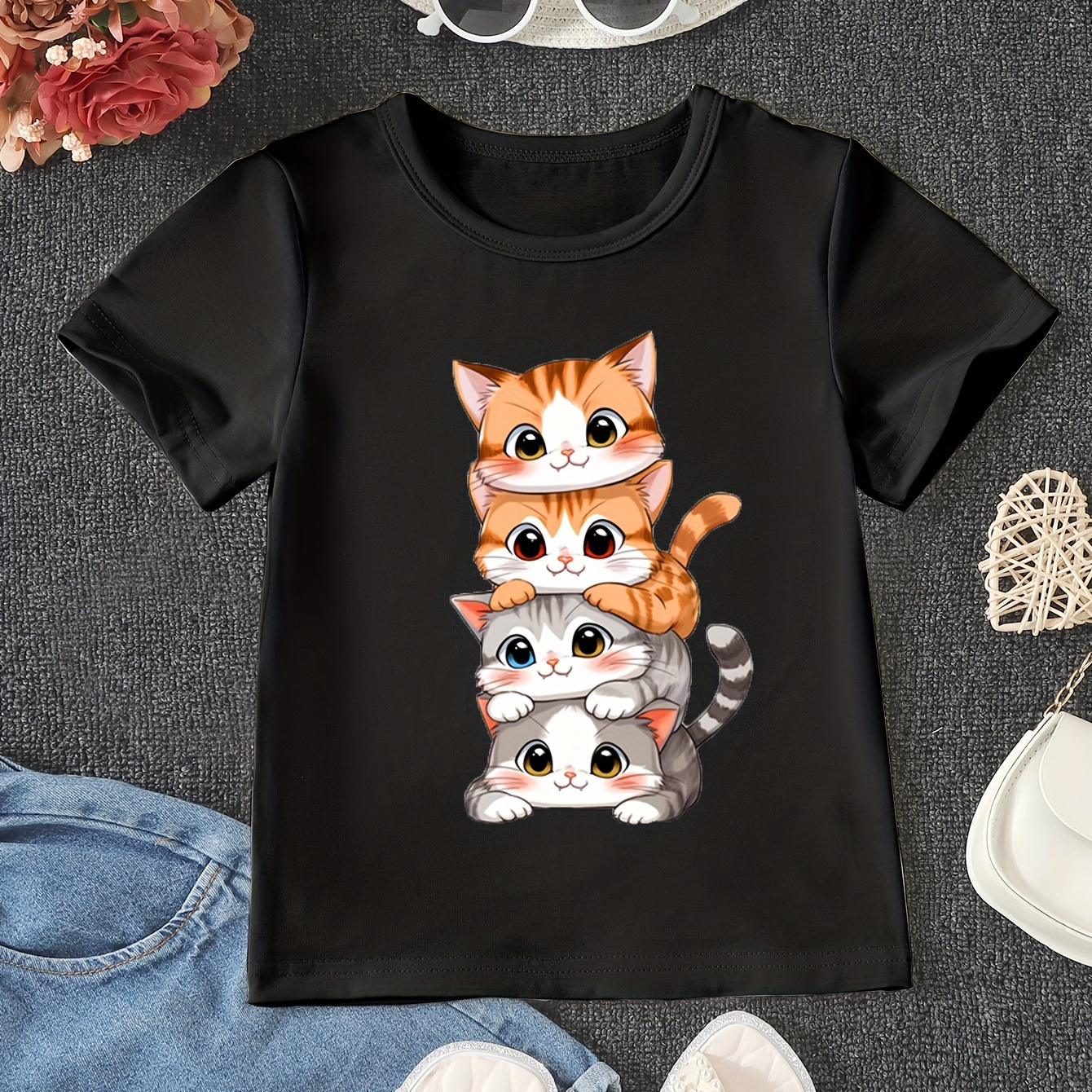 Cute Anime Cats Graphic Print For Girls, Comfy And Fit T-shirt Top Pullover For Summer For Outdoor Activities
Cute Anime Cats Graphic Print For Girls, Comfy And Fit T-shirt Top Pullover For Summer For Outdoor Activities