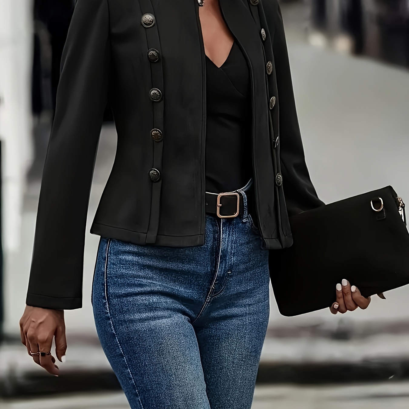 Solid Color Double Breasted Casual Jacket, Elegant Autumn Long Sleeved Jacket, Women's Clothing
Solid Color Double Breasted Casual Jacket, Elegant Autumn Long Sleeved Jacket, Women's Clothing