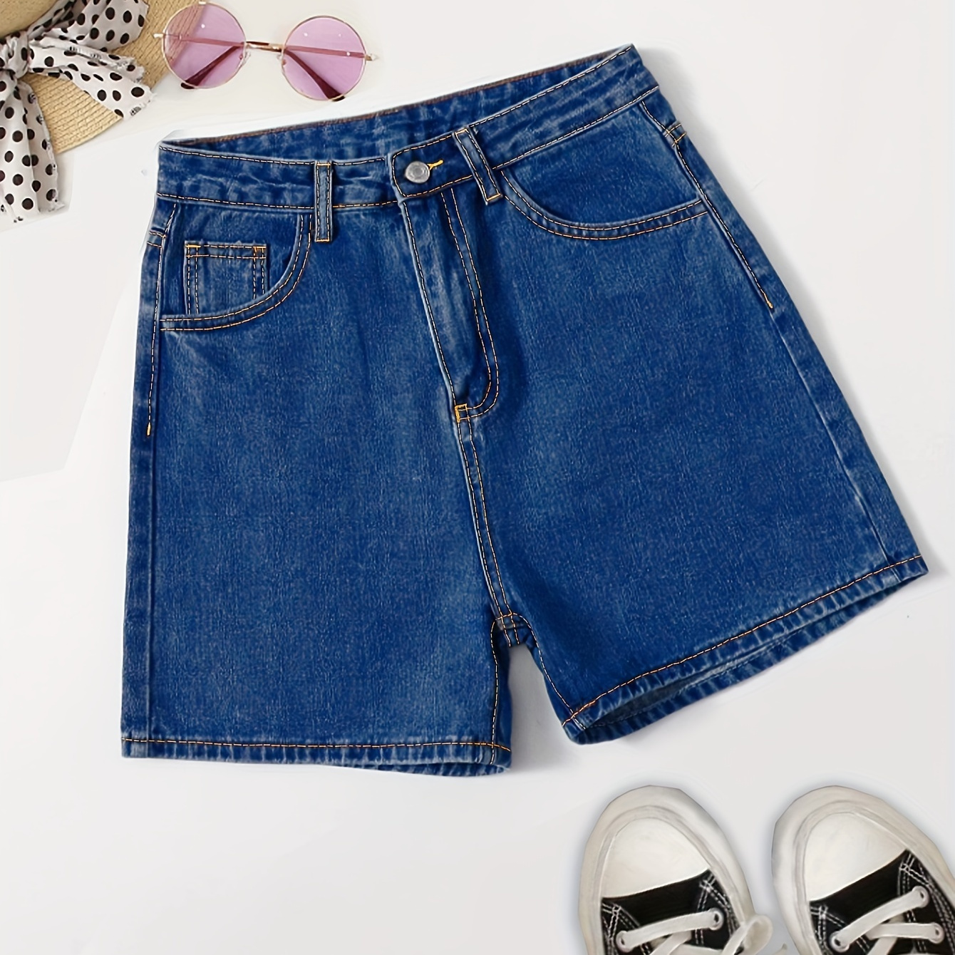 Trendy Denim Shorts, Slim-fit Versatile Denim Shorts, Plain Washed Blue Slimming Denim Pants, Casual
Trendy Denim Shorts, Slim-fit Versatile Denim Shorts, Plain Washed Blue Slimming Denim Pants, Casual
