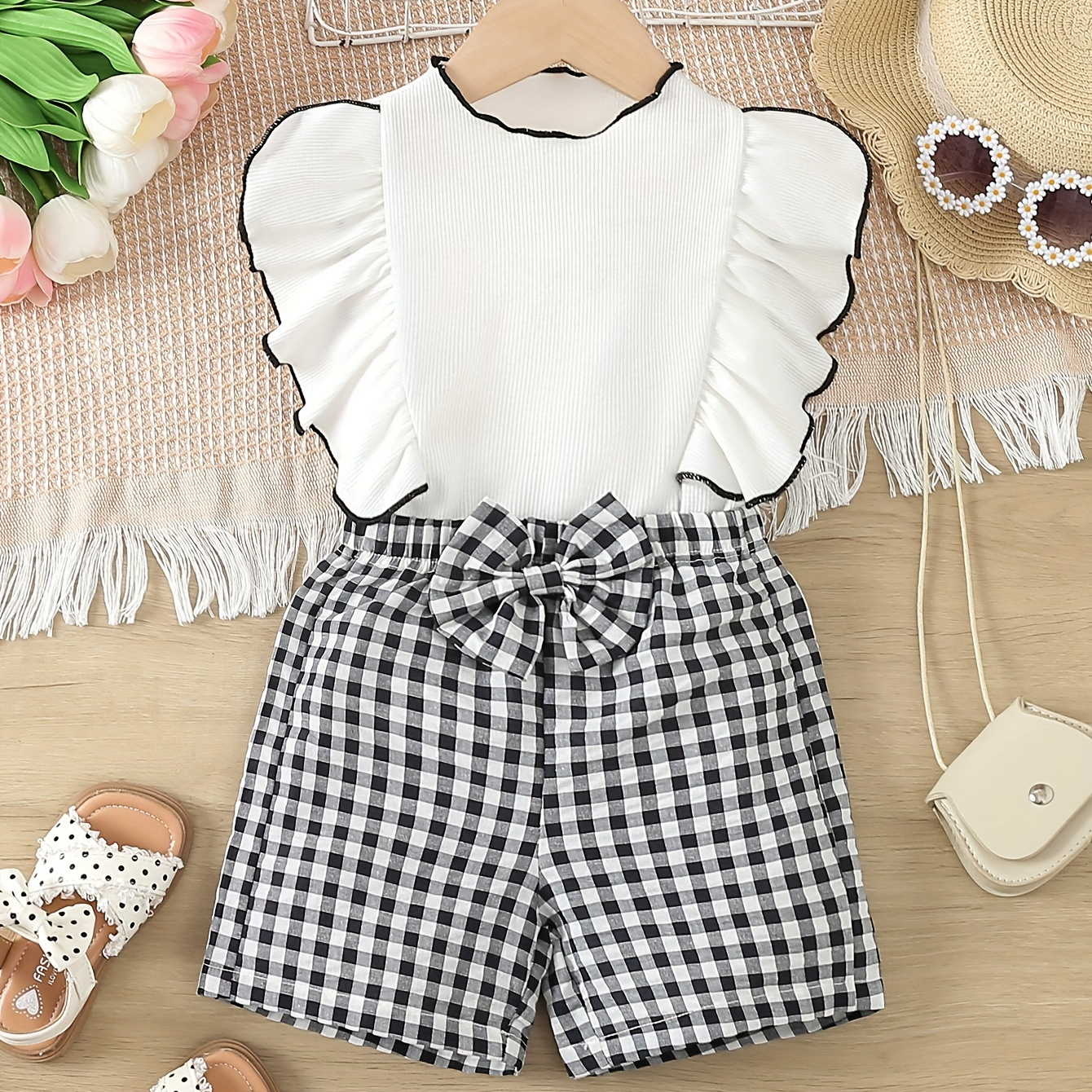 Elegant Girls 2pcs Splicing Ruffle Trim Sleeveless T-shirt Top + Plaid Shorts Set Summer Gift
Elegant Girls 2pcs Splicing Ruffle Trim Sleeveless T-shirt Top + Plaid Shorts Set Summer Gift