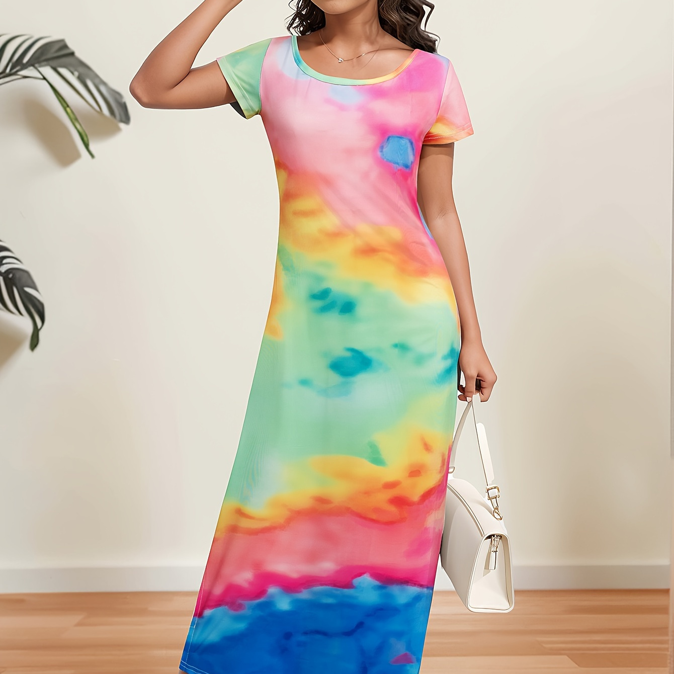 Sweet Tie Dye Pattern Split Side Short Sleeve Dress, Casual Dresses For Girls Summer Gift Party
Sweet Tie Dye Pattern Split Side Short Sleeve Dress, Casual Dresses For Girls Summer Gift Party