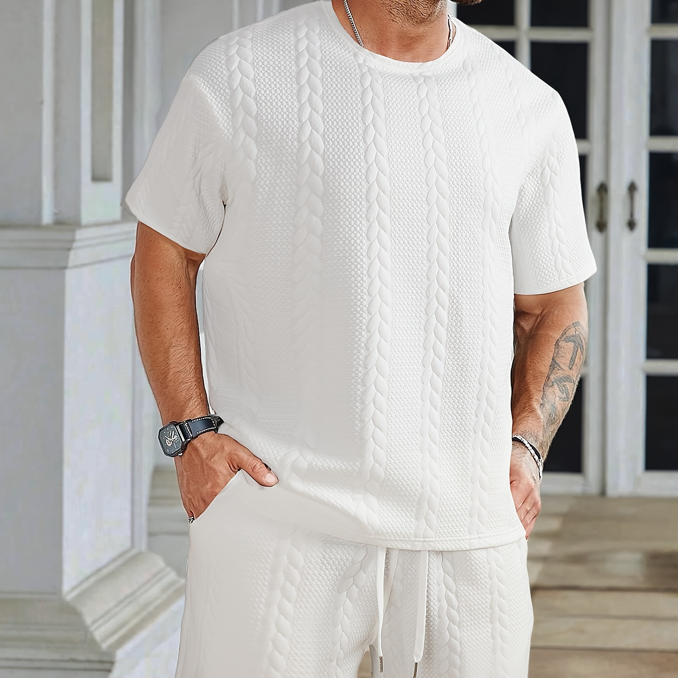 Men's 2pcs Trendy Outfits Casual Loose Crew Neck Short Sleeve T-shirt Top & Comfy Sports Drawstring Shorts For Spring Summer Workout Men's Clothing
Men's 2pcs Trendy Outfits Casual Loose Crew Neck Short Sleeve T-shirt Top & Comfy Sports Drawstring Shorts For Spring Summer Workout Men's Clothing
