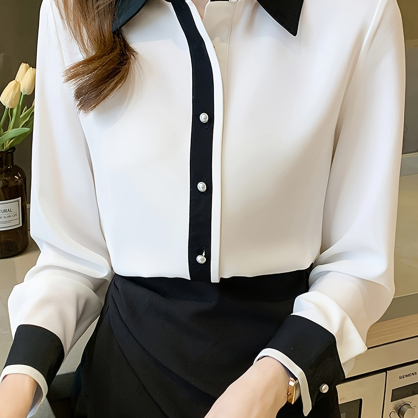 Trim Button Up Shirt, Casual Long Sleeve Commuter Shirt For Spring & Fall, Women's Clothing
Trim Button Up Shirt, Casual Long Sleeve Commuter Shirt For Spring & Fall, Women's Clothing