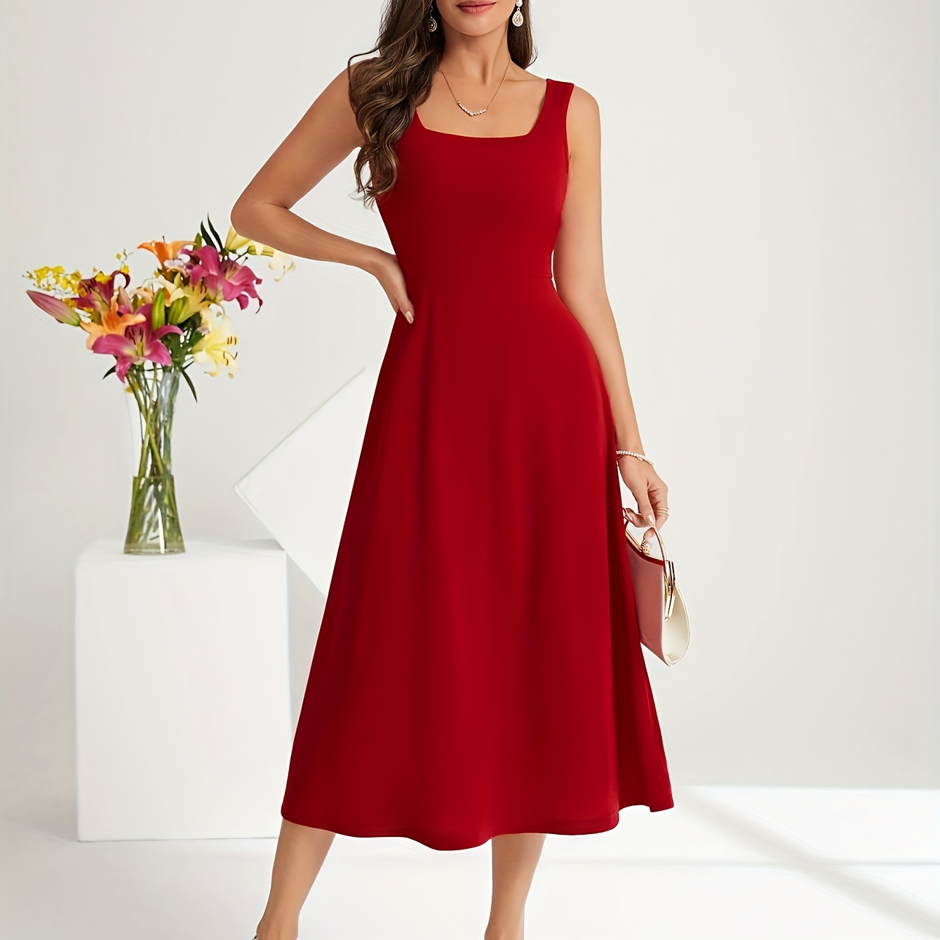Square Neck Wide Strap A-line Dress, Elegant Sleeveless Dress For Spring & Summer, Women's Clothing
Square Neck Wide Strap A-line Dress, Elegant Sleeveless Dress For Spring & Summer, Women's Clothing