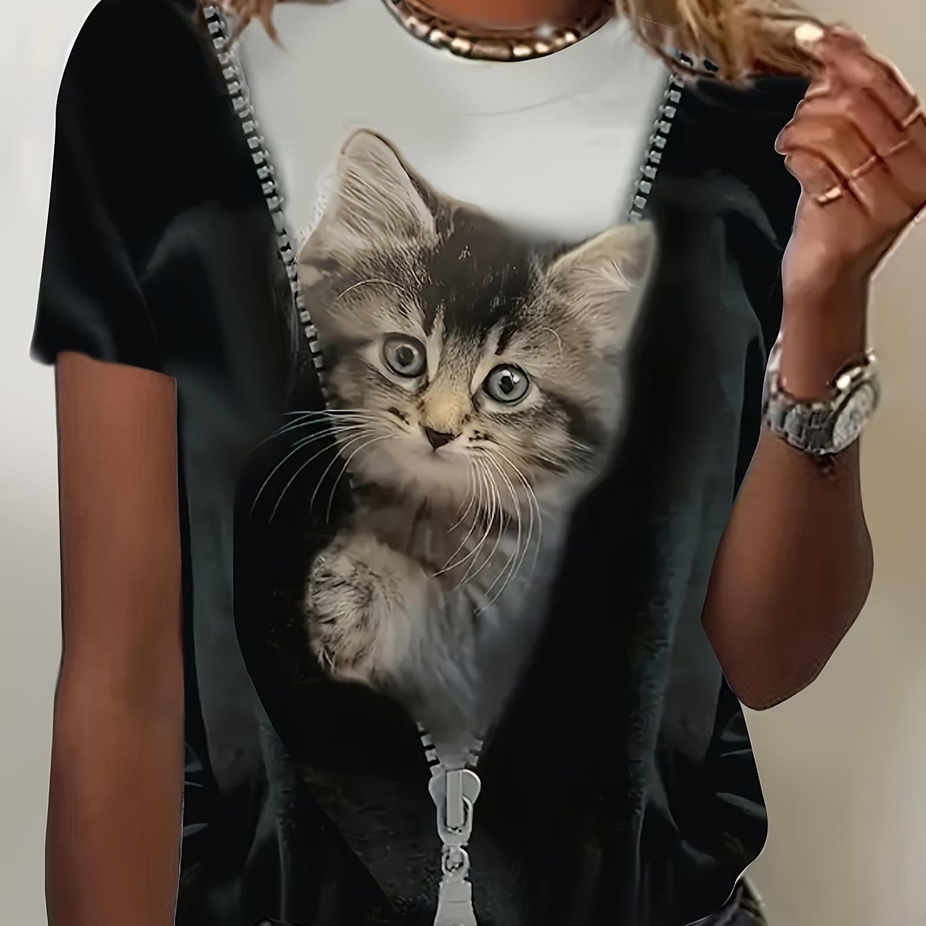 Cat Print T-shirt, Casual Short Sleeve Crew Neck Top For Spring & Summer, Women's Clothing
Cat Print T-shirt, Casual Short Sleeve Crew Neck Top For Spring & Summer, Women's Clothing