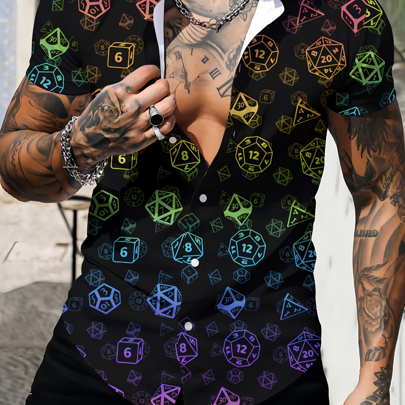 Men's Novelty Geometric Dice Pattern Button-up Shirt - Casual Polyester, Machine Washable, Design For Summer, Casual Wear Shirt|geometric Pattern Shirt|machine Washable Shirt
Men's Novelty Geometric Dice Pattern Button-up Shirt - Casual Polyester, Machine Washable, Design For Summer, Casual Wear Shirt|geometric Pattern Shirt|machine Washable Shirt