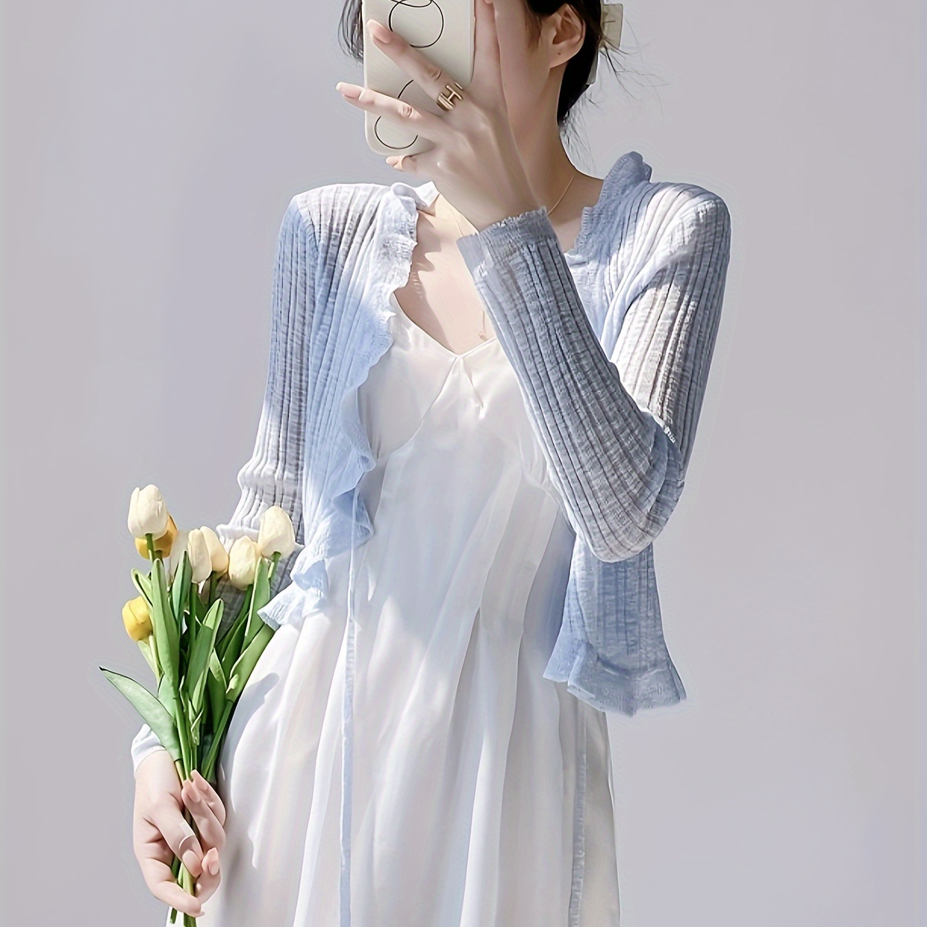Ruffle Trim Open Front Cardigan, Chic Long Sleeve Ribbed Cardigan For Spring & Fall, Women's Clothing
Ruffle Trim Open Front Cardigan, Chic Long Sleeve Ribbed Cardigan For Spring & Fall, Women's Clothing