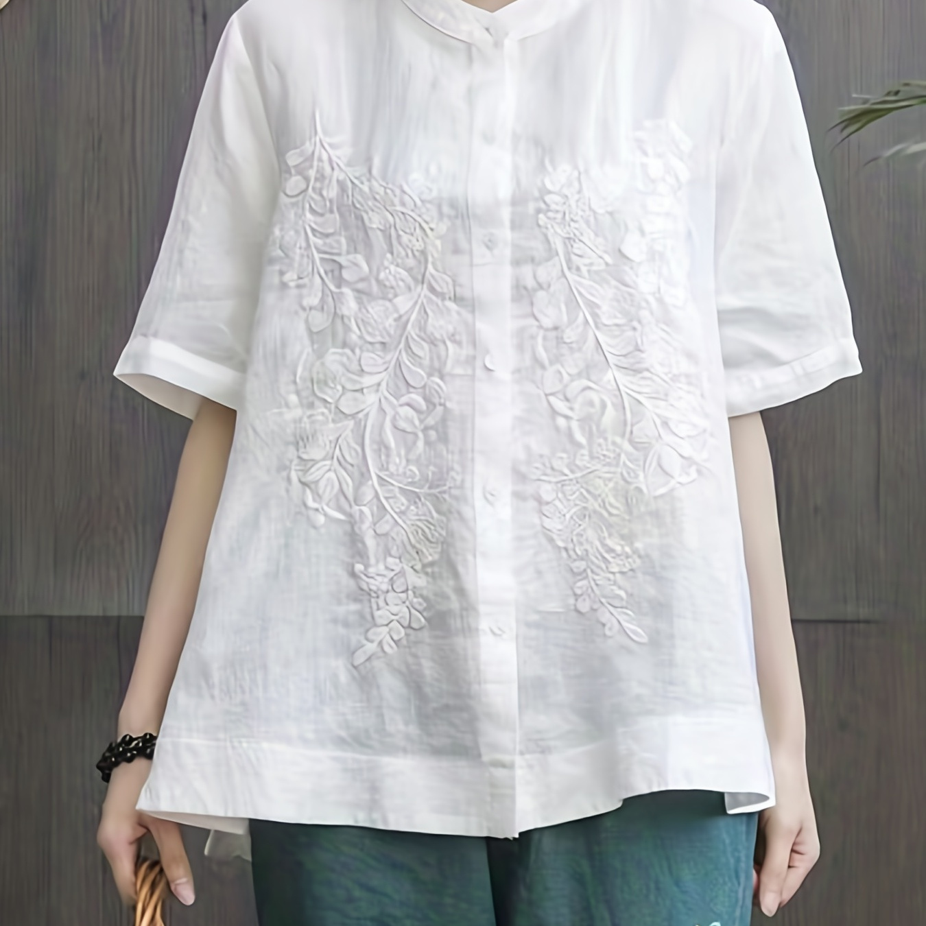 Floral Pattern Mandarin Collar Shirt, Casual Short Sleeve Button Front Loose Shirt, Women's Clothing
Floral Pattern Mandarin Collar Shirt, Casual Short Sleeve Button Front Loose Shirt, Women's Clothing