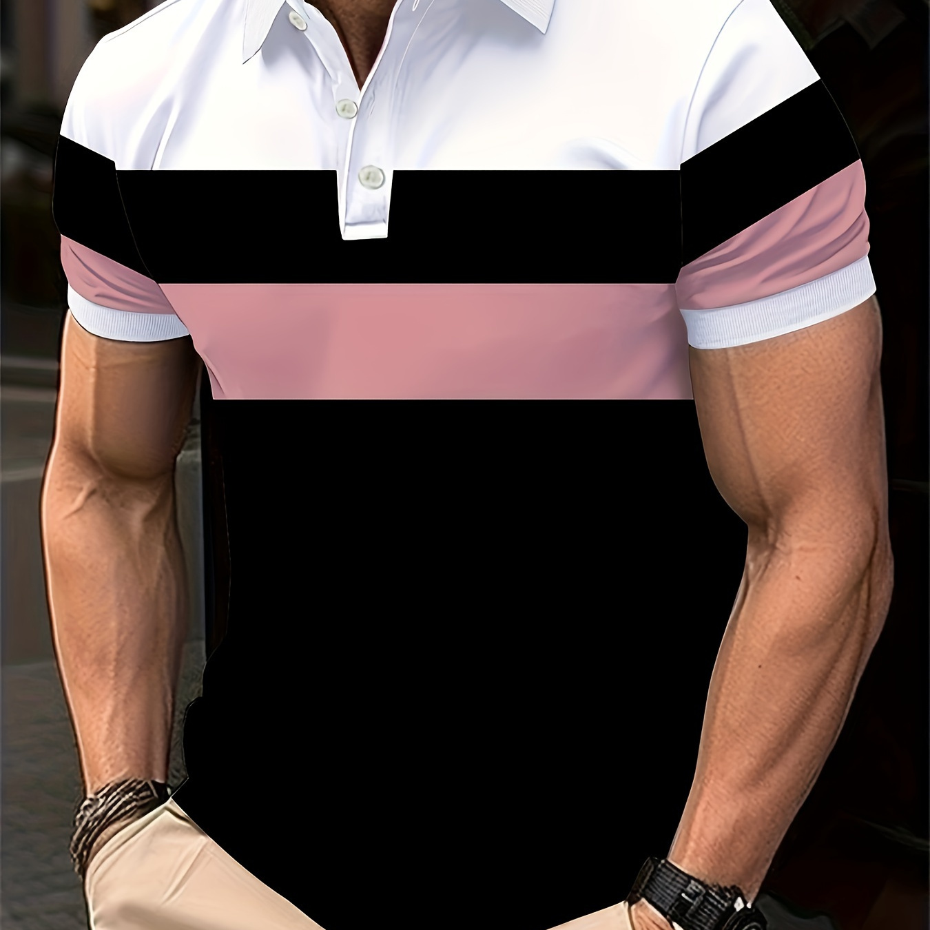 Men's Color Striped Short Sleeve Lapel Golf Shirts, Slight Stretch Regular Fit Summer Tops, Summer Golf Shirts
Men's Color Striped Short Sleeve Lapel Golf Shirts, Slight Stretch Regular Fit Summer Tops, Summer Golf Shirts