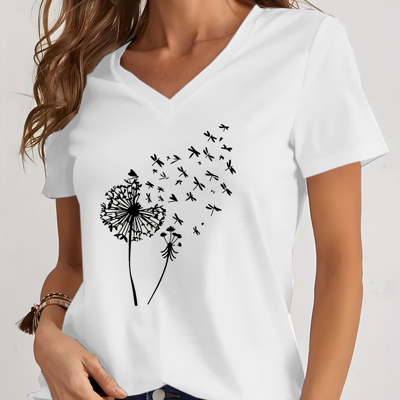 Dandelion Print V Neck T-shirt, Casual Short Sleeve Top For Spring & Summer, Women's Clothing
Dandelion Print V Neck T-shirt, Casual Short Sleeve Top For Spring & Summer, Women's Clothing