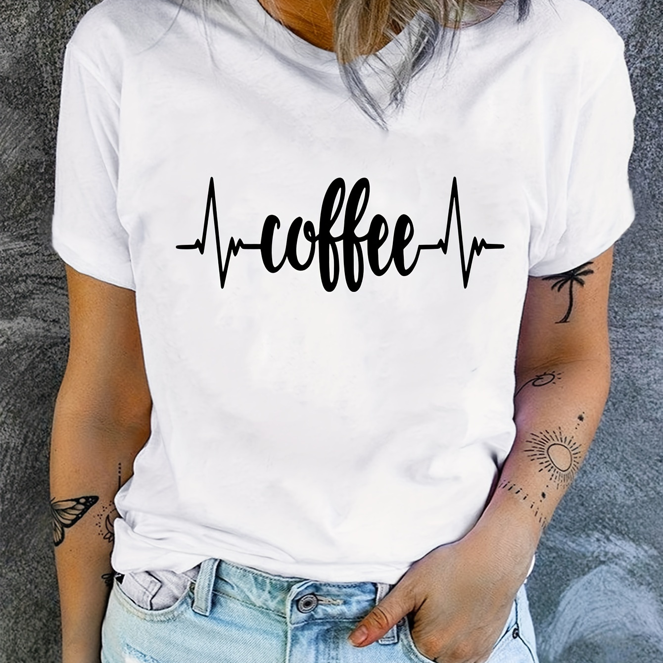 Coffee Print T-shirt, Short Sleeve Crew Neck Casual Top For Summer & Spring, Women's Clothing
Coffee Print T-shirt, Short Sleeve Crew Neck Casual Top For Summer & Spring, Women's Clothing