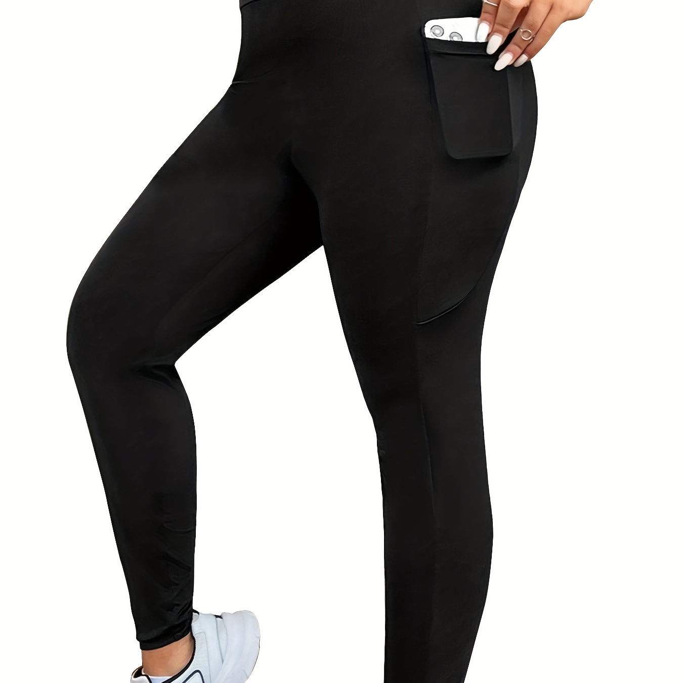 Women's Sports Leggings, Plus Size Solid Color Medium Stretch Skinny Fit Yoga Pants Leggings With Phone Pocket Suitable Spring/autumn
Women's Sports Leggings, Plus Size Solid Color Medium Stretch Skinny Fit Yoga Pants Leggings With Phone Pocket Suitable Spring/autumn